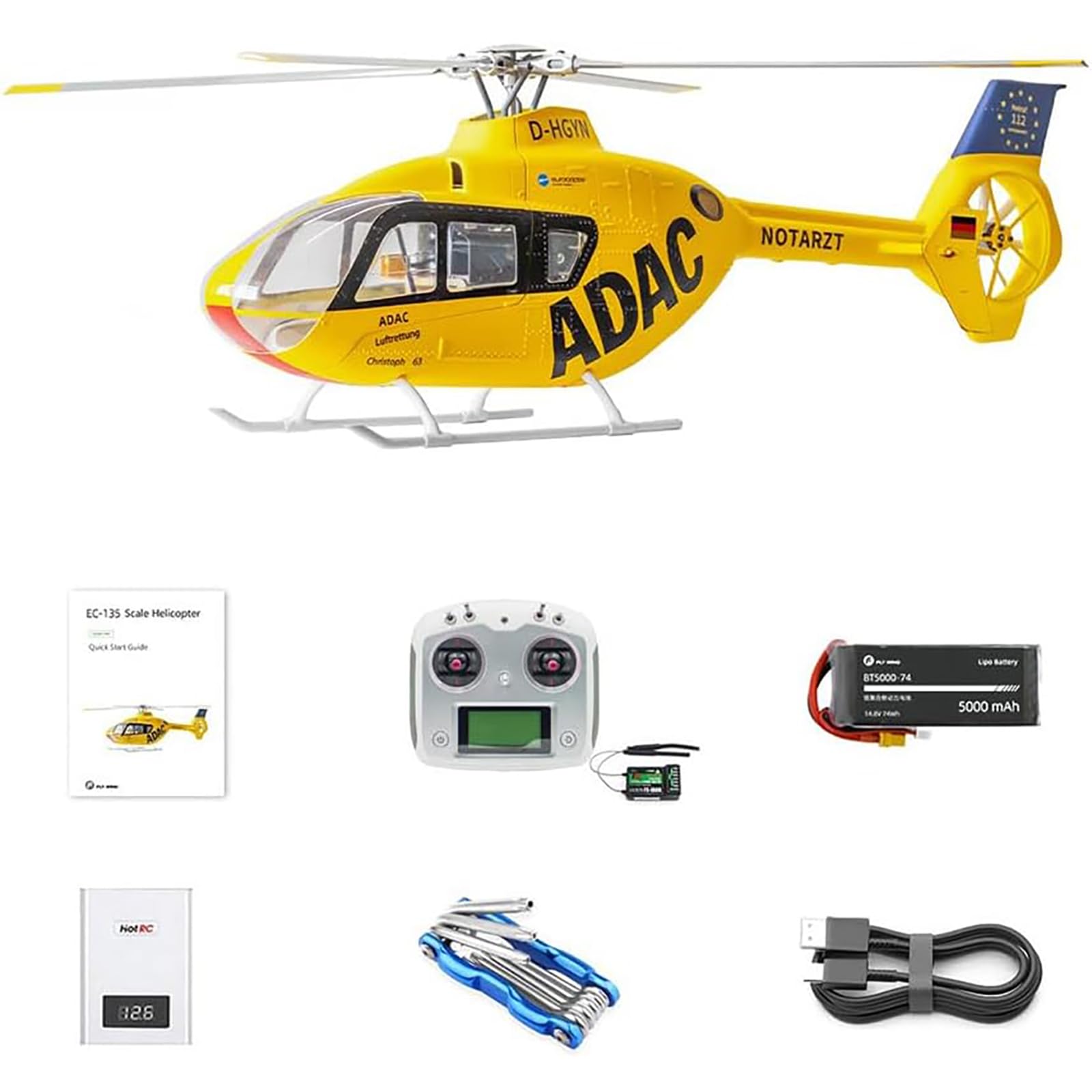 Generico EC135 Elicottero RC RTF EC 135 Scala Elicottero 6CH 470 Dimensioni Elicotteri Rc 4 Lame EC-135 Giallo 1:16 6CH Elicotteri per Adulti