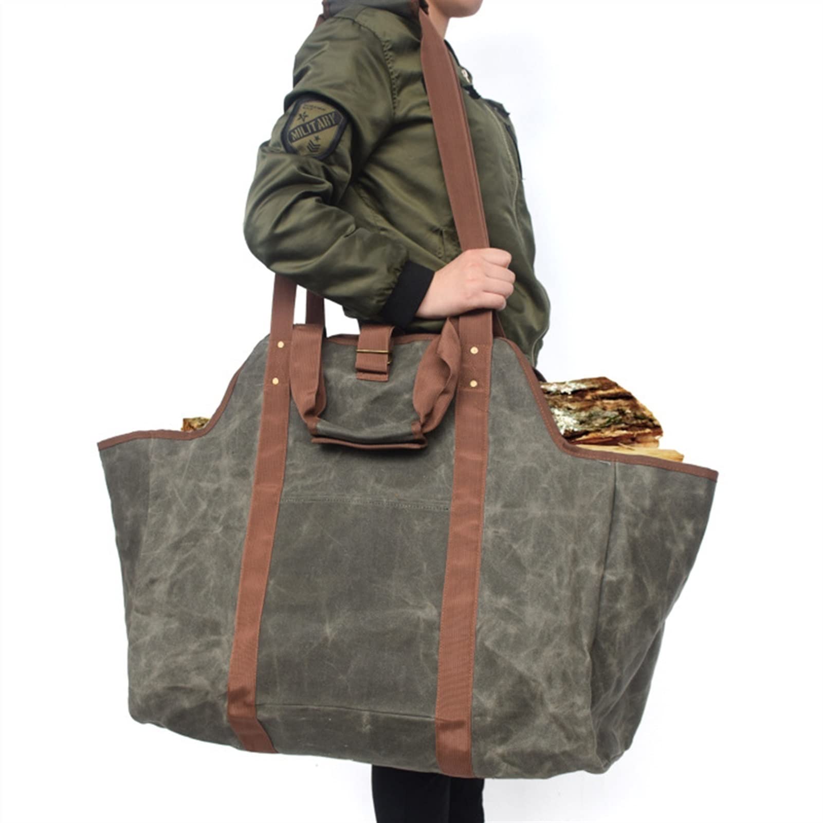 Waxed Canvas Firewood Log Carrier Tote - Łatwa do ładowania torba do przechowywania ogniw i na kemping