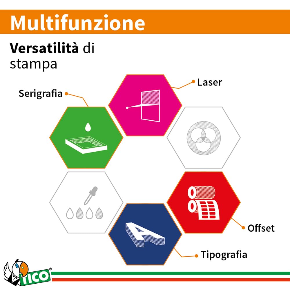 Tico Italia GL4-3619 Etichette adesive carta oro, 100 fogli A4, ovali 36x19mm, 65 etichette per foglio, adesivo permanente, stampanti laser, tipografiche e serigrafiche