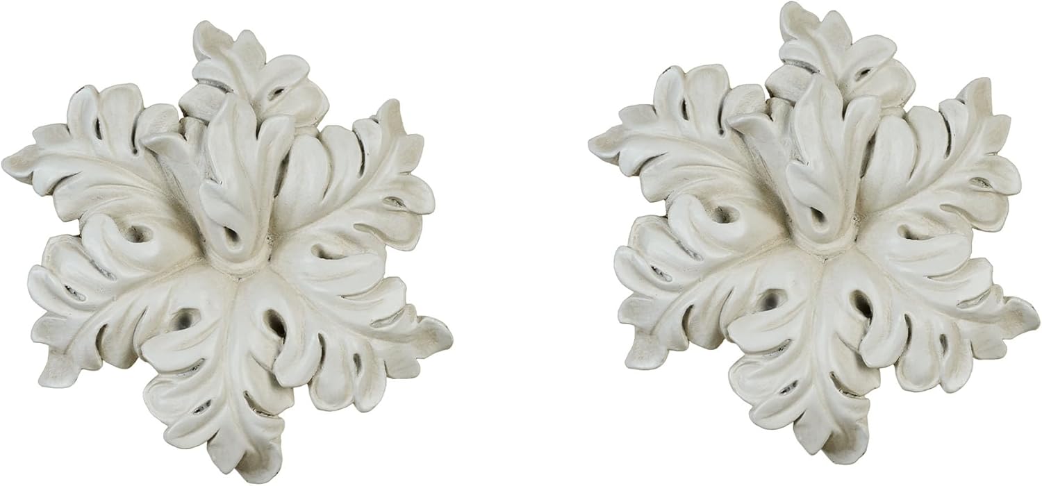 Vilayna Window Treatment Wall Tieback Pair | Handpainted Antique Ivory | Elegant Acanthus Leaf Flower Cluster Holds Your Curtain Panels or Sheer Drapery | Wall-Mounted Deep Knob Hook Holdback Set of 2