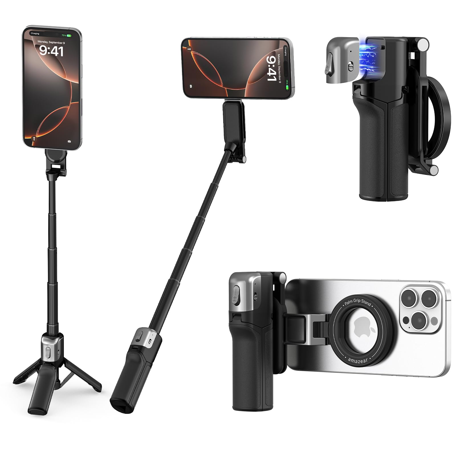 AMAZEAR 3-in-1 Selfie Stick Treppiede Magnetico con Telecomando Wireless