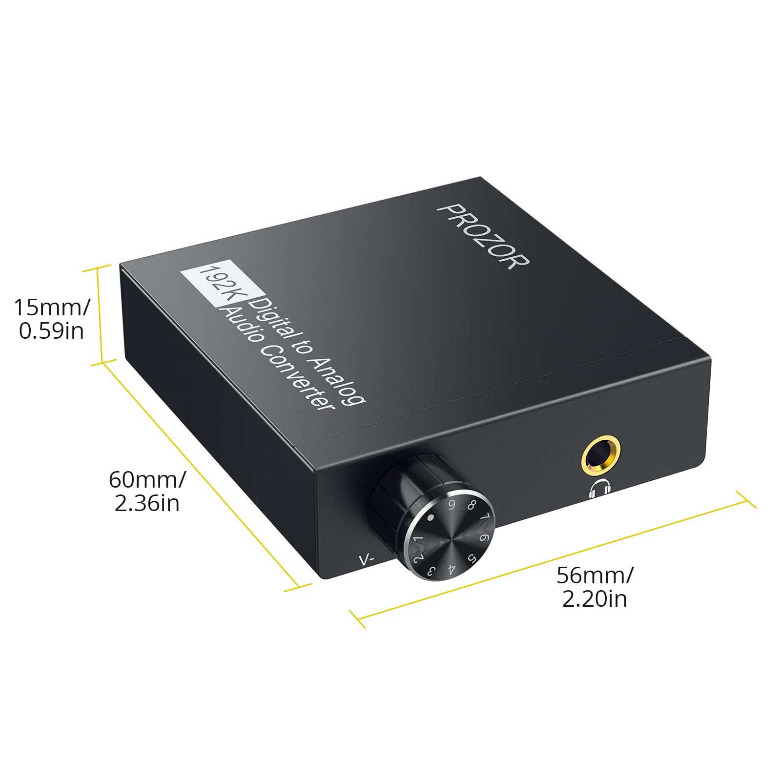 PROZOR Convertitore Ottico Digitale-Analogico 3,5 mm a 192 kHz DAC SPDIF Toslink 2.0CH Adattatore AUX