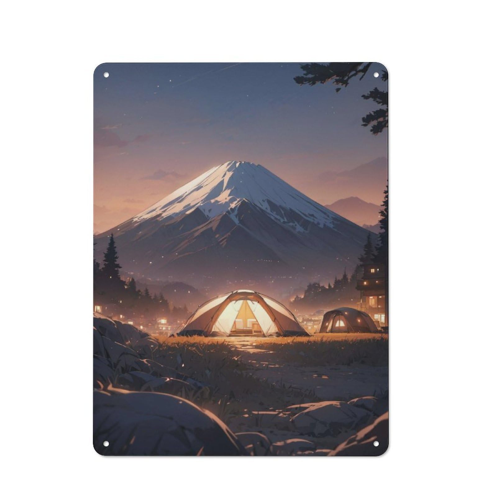 Junmoney Beautiful Fuji At Camping Character Metal Wall Decor 40X30cm, Vintage Metal Sign For Home, Shop, Pub Or Studio Wall