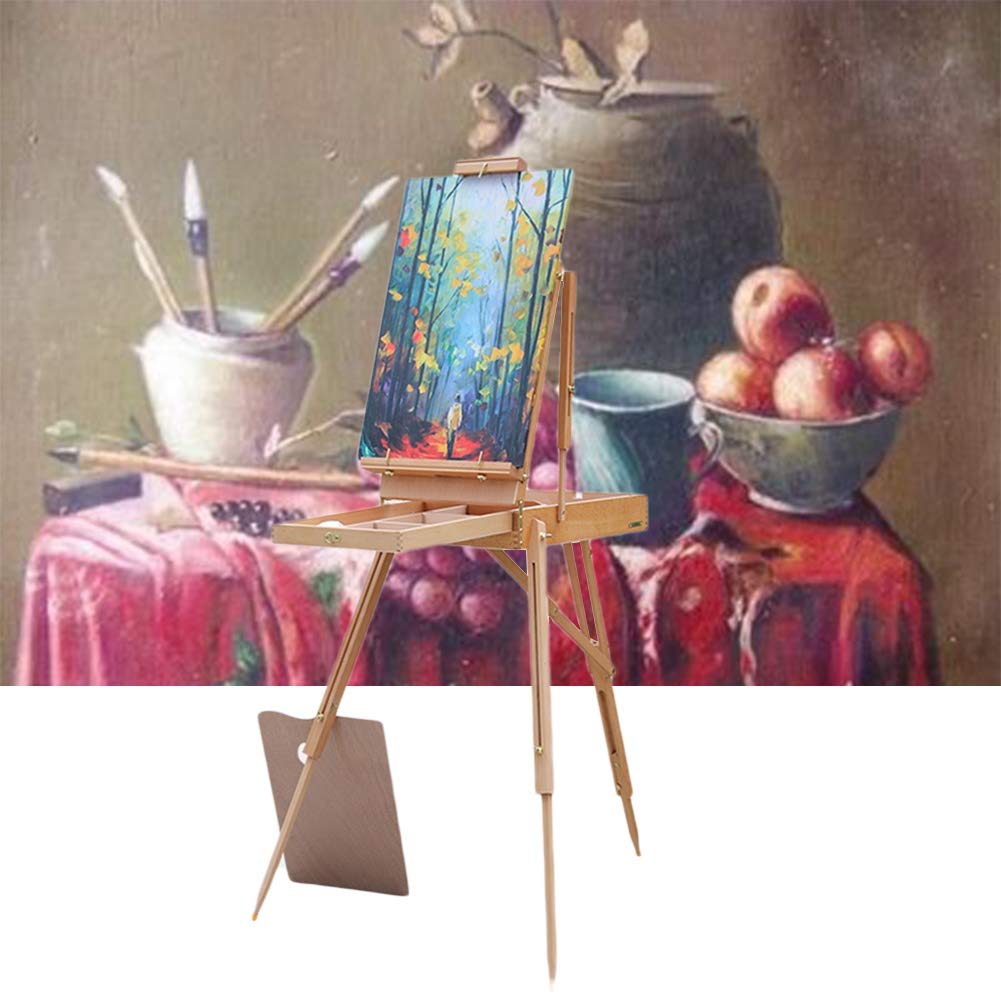 Bosquejo de Madera de Haya multifunción Caja de Imagen portátil Palanca de Madera Caja de Pintura al óleo Herramientas de Arte Caballete de Aceite (marrón Rojizo) (Color de Madera)