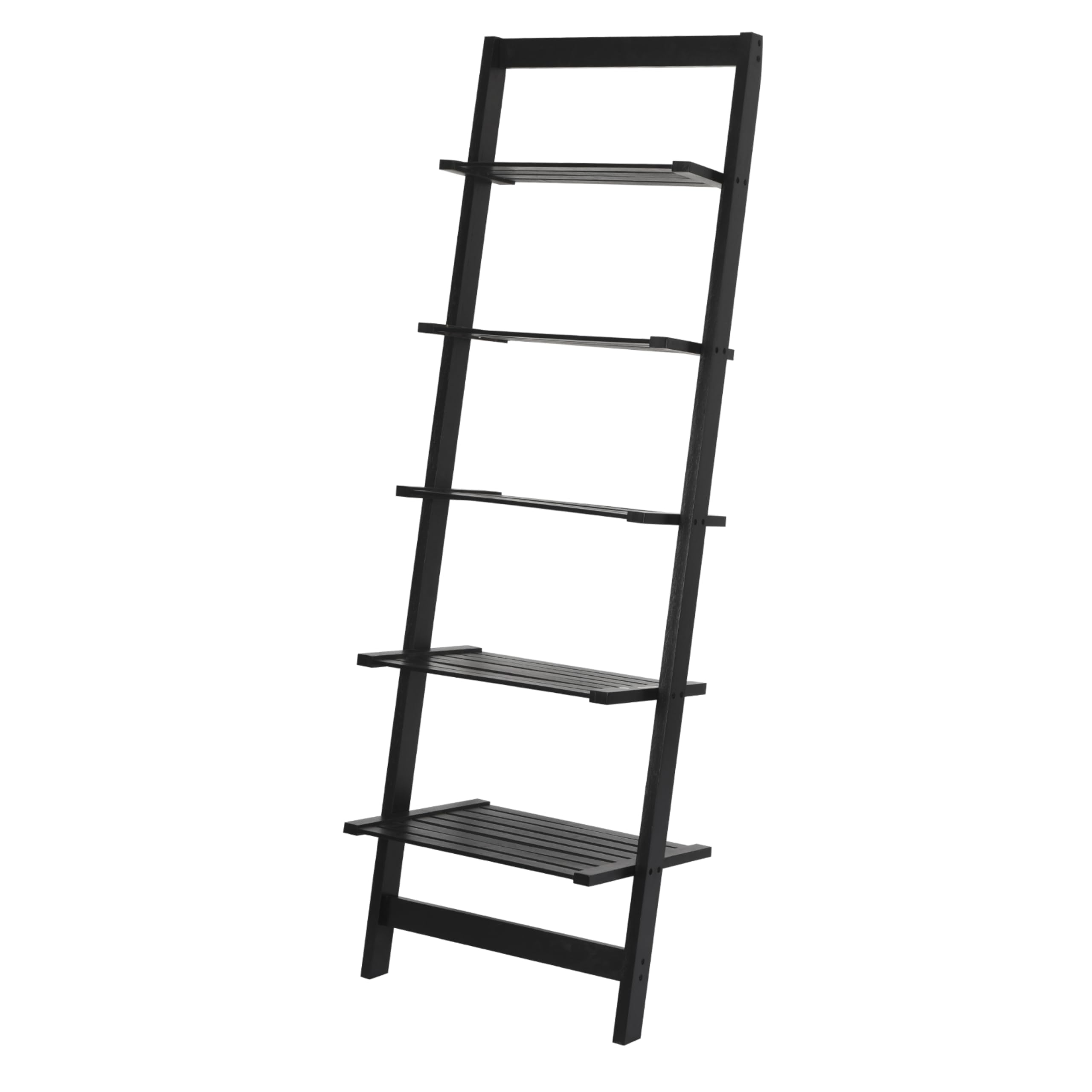 Hallops 5 Tier Black Ladder Shelf - Leaning Wooden Bookshelf for Office, Bathroom, and Home Décor - Tall Standing Wall Bookcase - Display Books, Décor, and More with Style - 11.5''D x16.25''W x50''H