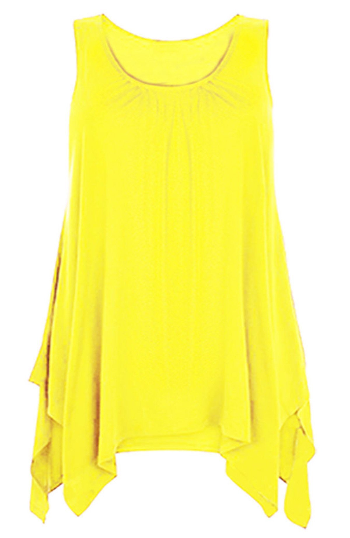 Girlzwalk Women's Yellow ® Hanky Hem Top Sleeveless Flared Jersey Long Tunic Flared Swing Vest Top