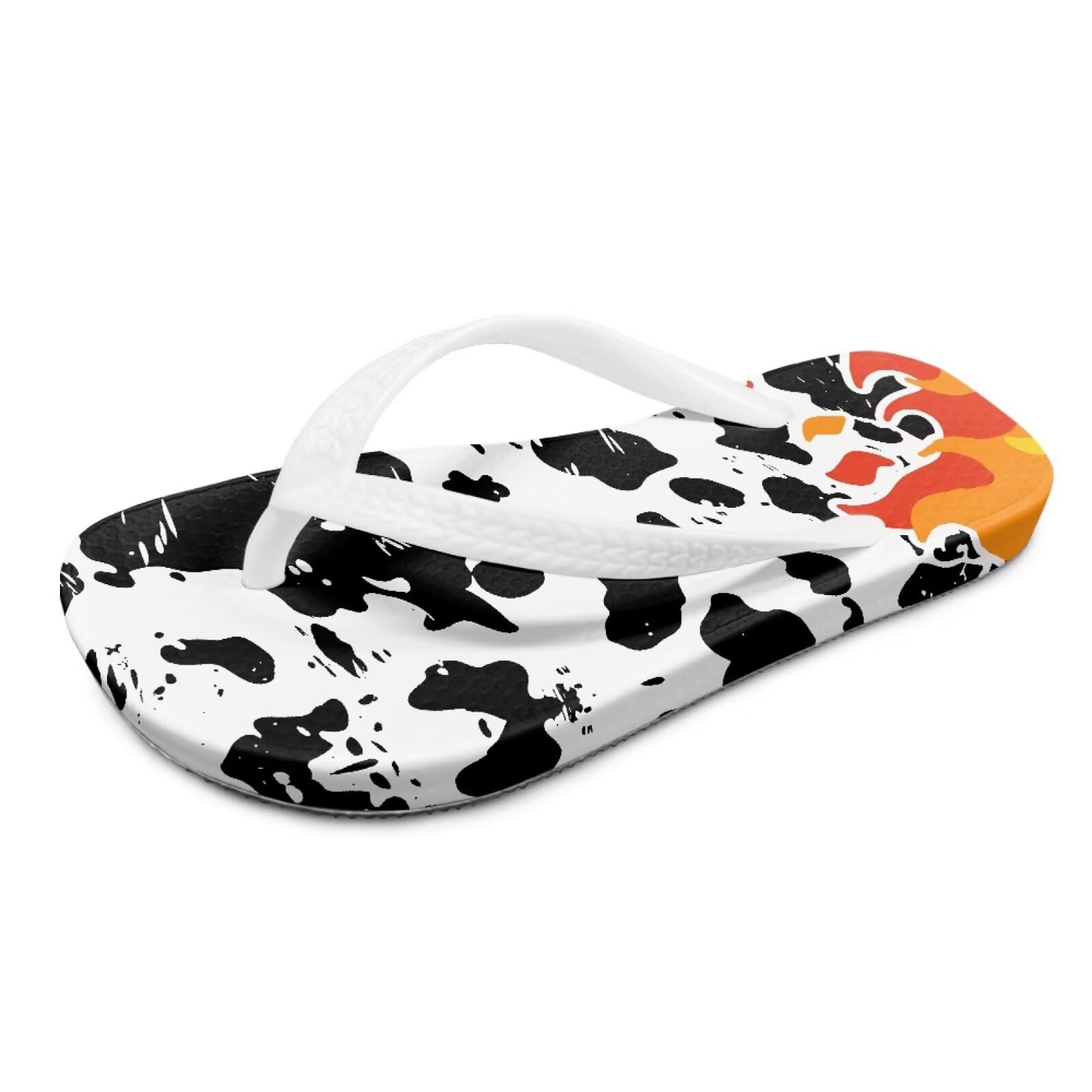 Pointodoor Flame Cow Print Girls Flip Flops Fashion Slip on Summer Water Shoes Non Slip Boys Thong Sandals for Beach Pool Water