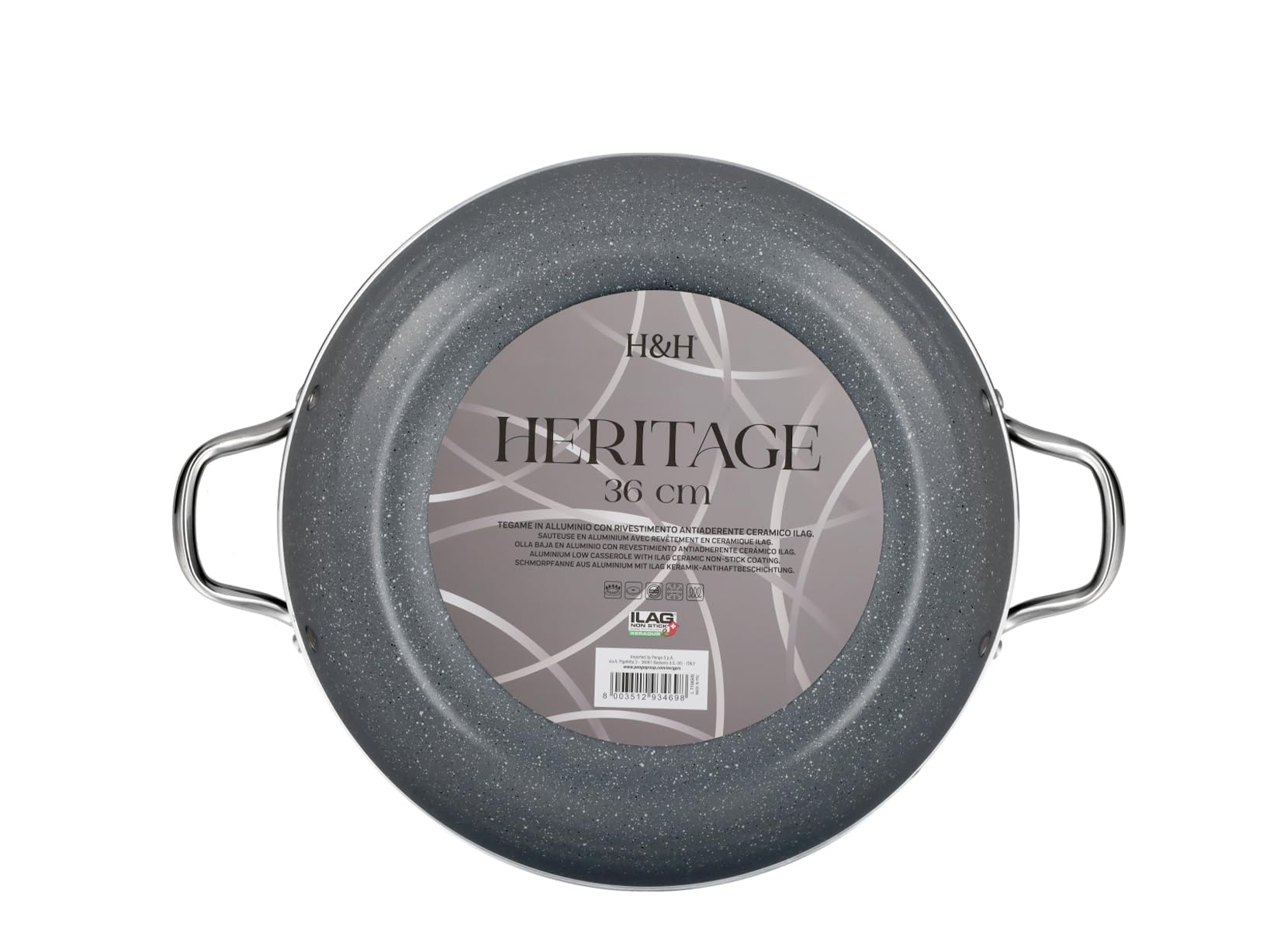 H&H Tegame Heritage 36 cm – Alluminio con Rivestimento Antiaderente in Ceramica – 2 Manici – Adatto a Tutti i Piani Cottura, Incluso Induzione