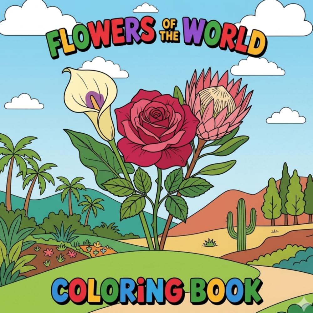 FLOWERS OF THE WORLD: A Fun and Educational Coloring Book for Kids and Early Teens | Explore 30 Unique Flowers with Easy, Bold Coloring Pages
