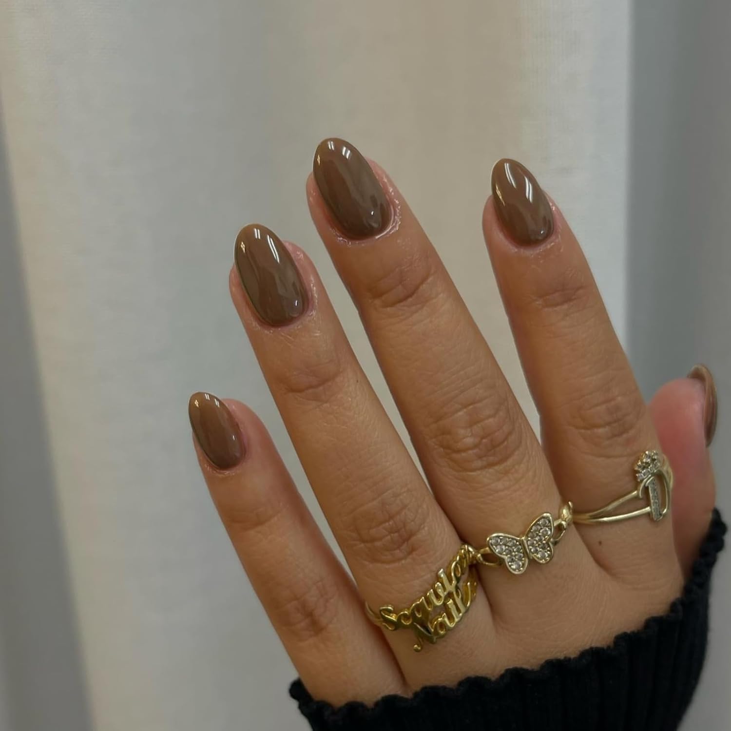 SXVME Light Brown False Nails Short Oval, Fall Winter Acrylic Press on Nails Short, Brown Fake Nails Short - Image 3