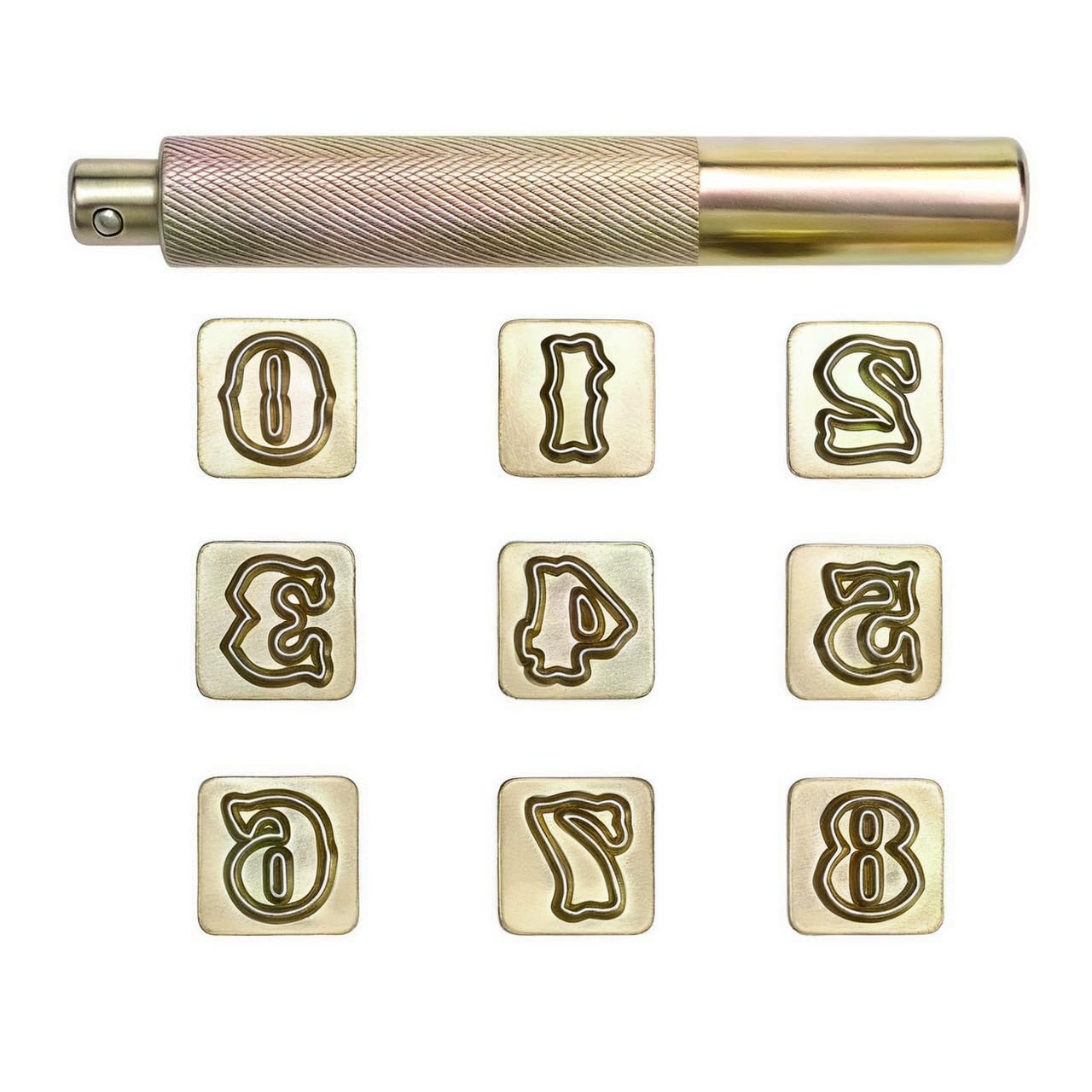 Yoption 10 Piece Number Leather Stamp Tool Set, 13mm Number 0-8 Stamps + 1 Stamping Handle for Leathercaft