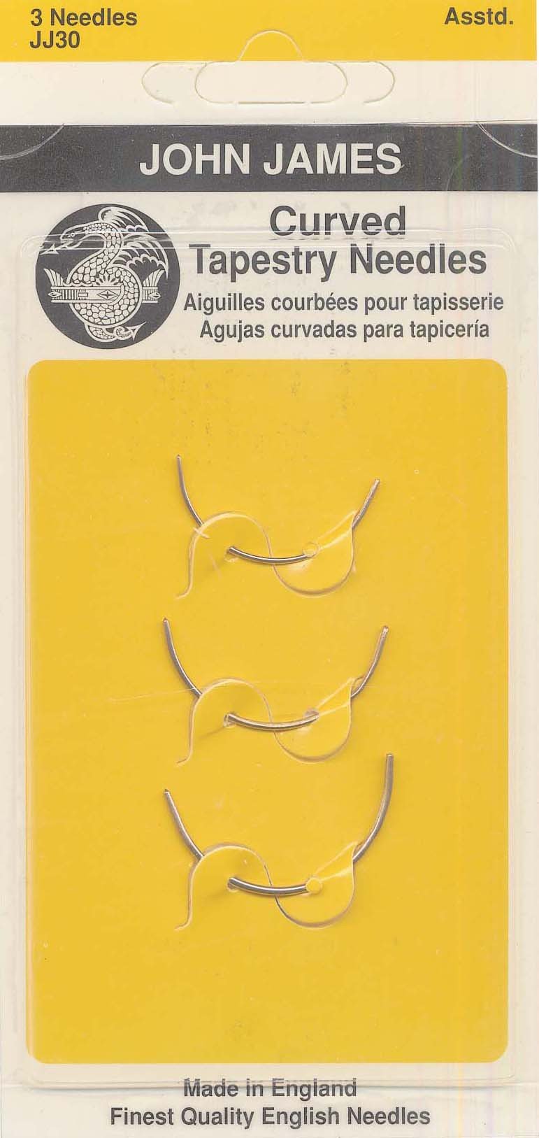Colonial Needle John James Curved Tapestry Hand Needles, 3/Pkg, Size 20/24