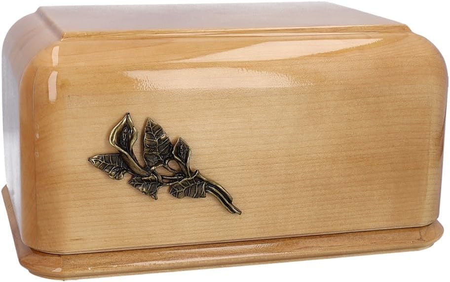 Solid Oak Cremation Urn for Adult Unique Memorial Funeral urn for Human Ashes (Cross + Memorial Plaque)