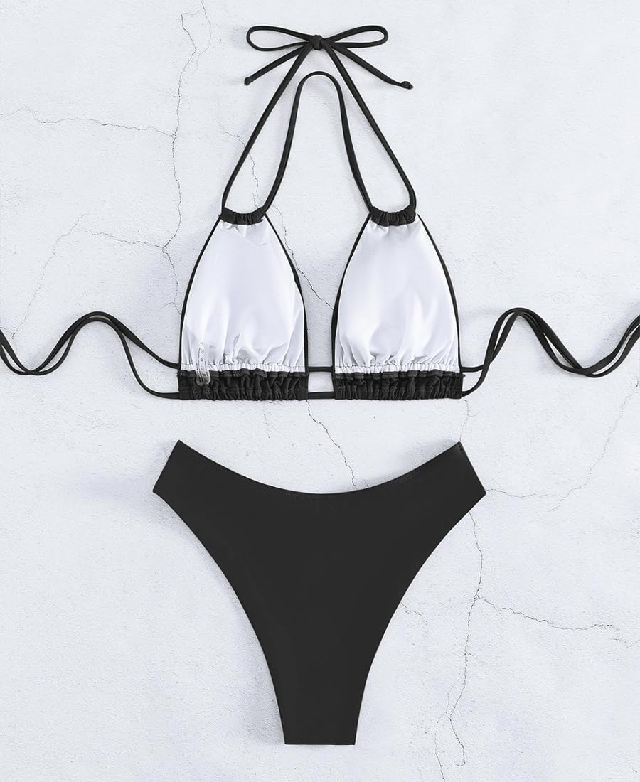 Costume Donna Due Pezzi Mare Bikini da Bagno con Top Triangolo Coppe Estraibili e Slip Vita Alta Sgambata Fantasie Vivaci Maioliche e Fiori di Sicilia Triangolo Imbottito