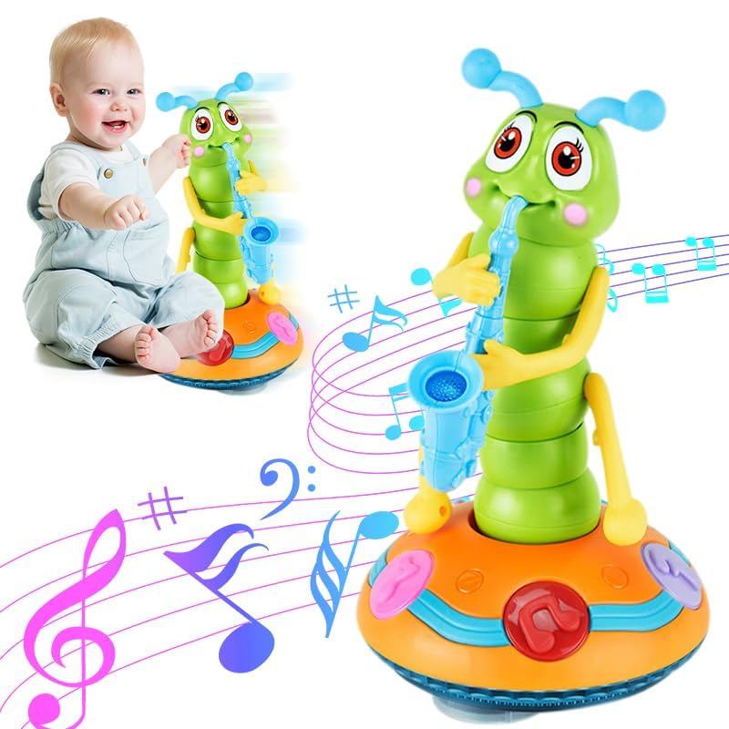 Dancing Saxophone Caterpillar, Electric Dancing Singing Caterpillar Crawling Toy, Caterpillar Light up Toys Musical Toys for Baby Toys 6 to 12 Months, Sensory Toys for Toddler Boys Girls