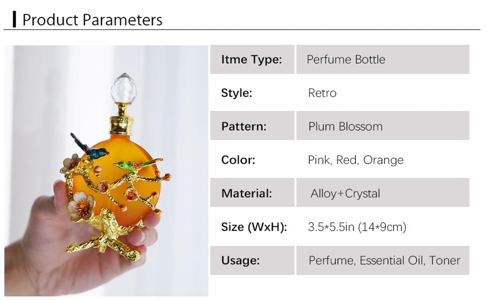 Ausgefallene Parfümflaschen aus Glas, leer, Vintage-Stil, Vogelblume, dekorativ, nachfüllbar, Kristall-Parfümflasche (gelb, 40 ml) Für Den Täglichen Gebrauch