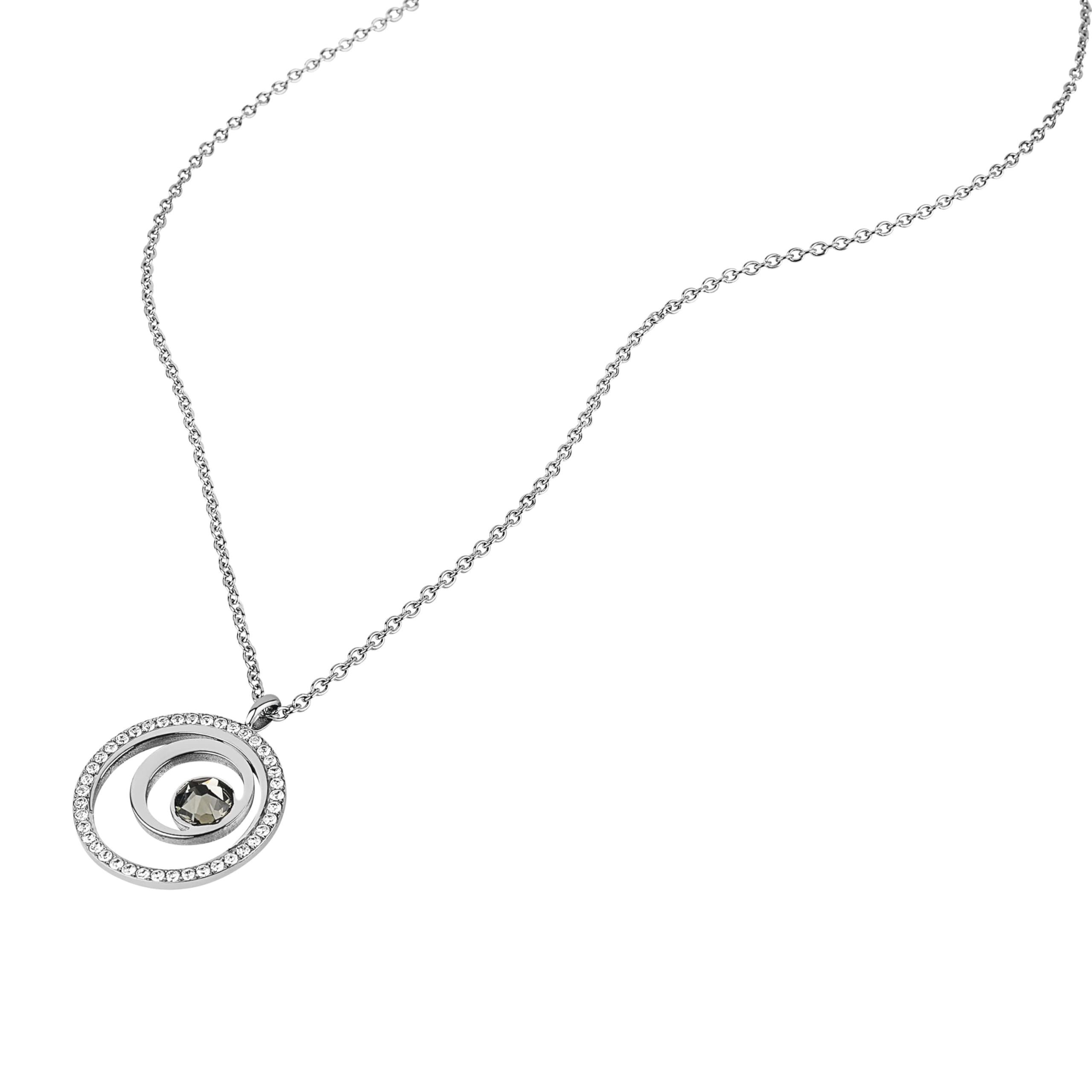 TOM TAILOR - Collana da Donna in Acciaio inox - Argentato - con Cristallo - Ciondolo a Doppio Cerchio - TT-N0074