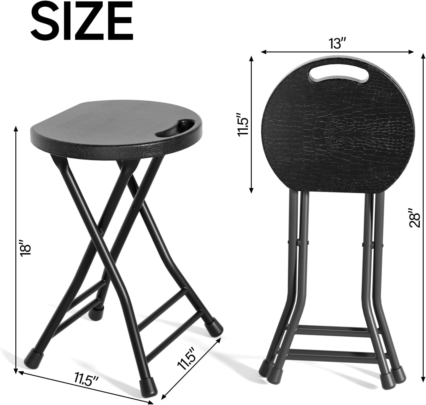 ledlay18 inch folding stool with handle - 500lbs capacity portable foldable stool with non-slip feet, heavy-duty steel & plastic collapsible stool for indoor outdoor use, black 18-inch black