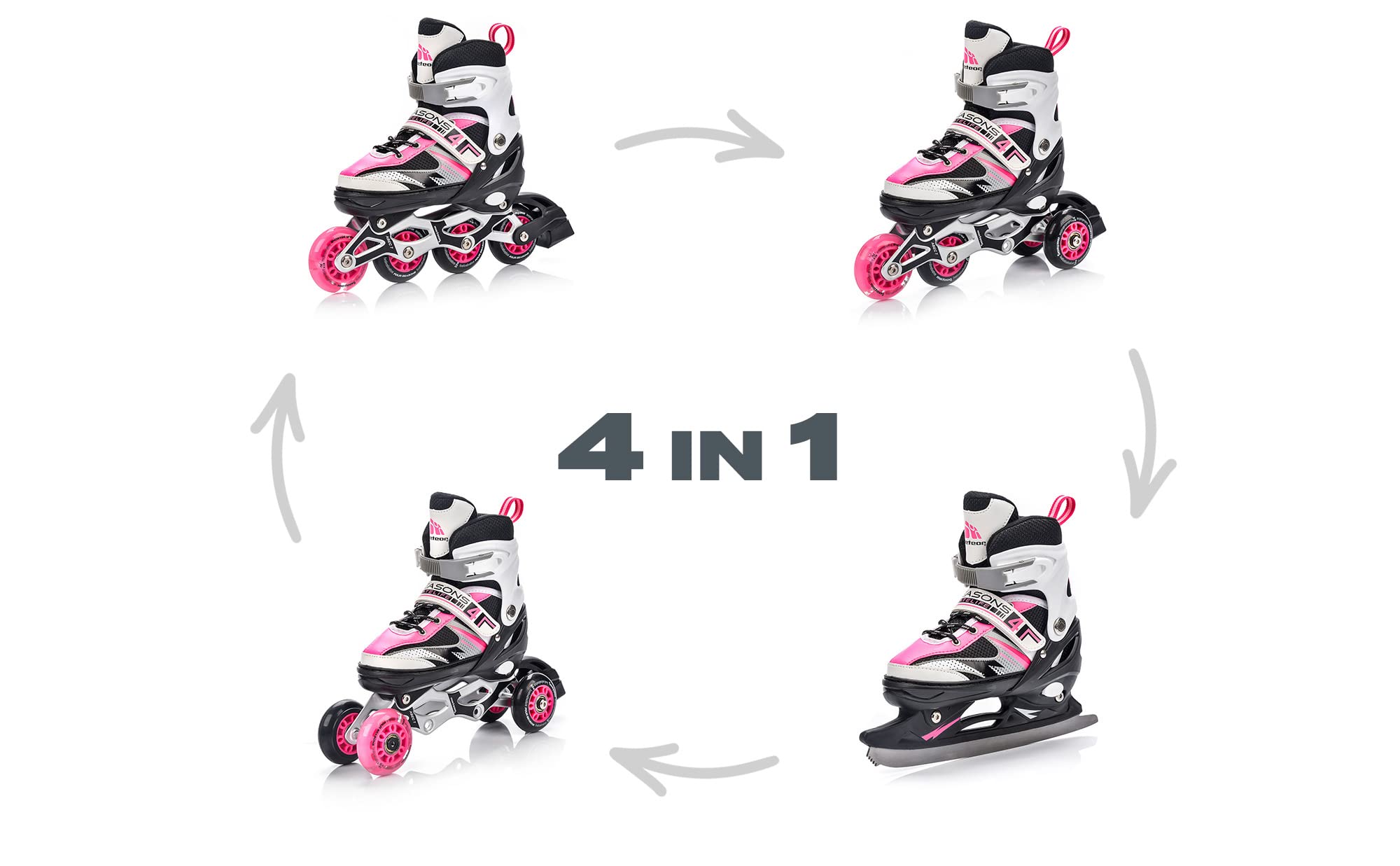 Rolki dla Dzieci Łyżwy Wrotki Łyżworolki Rollerblade 4 w 1 Fitness Młodzieżowe Damskie Męskie meskie Regulowane Czarne i różne kolory dla Dorosłych Scate Koła Led Meteor
