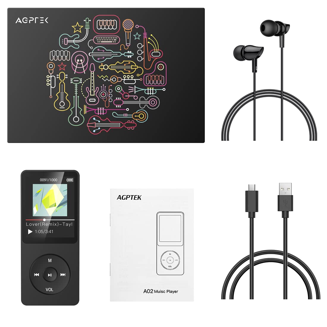 AGPTEK A02 Odtwarzacz MP3 1,8 Cala, Czarny