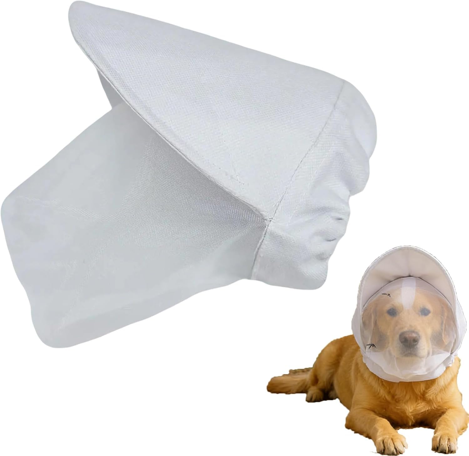 Breathable Mesh Dog Head Net for Small Medium Breeds, Adjustable Face Guard for Outdoor Travel Camping Hiking Beach, Protective Head Cover for Puppies to Prevent Dirt and Debris (White, M)
