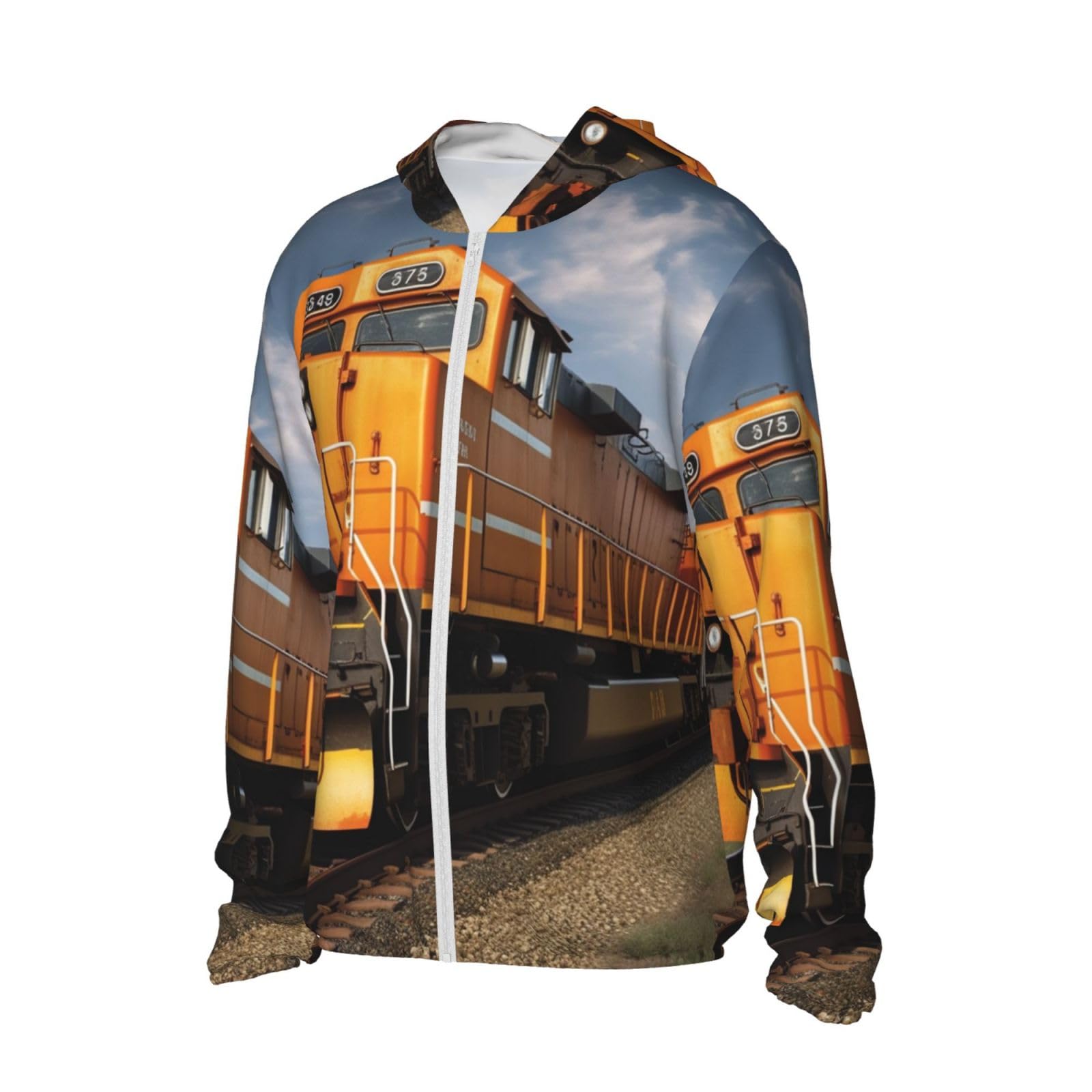 UPF 50+ Light Jacket Full Zip Sun Protection Hoodie for Women Men Long Sleeve Freight Train Sun Shirts Black