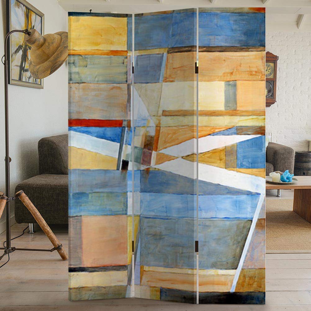 Paravento 3 Pannelli BAKAJI - Struttura Legno E Tela, Design Moderno E Pieghevole