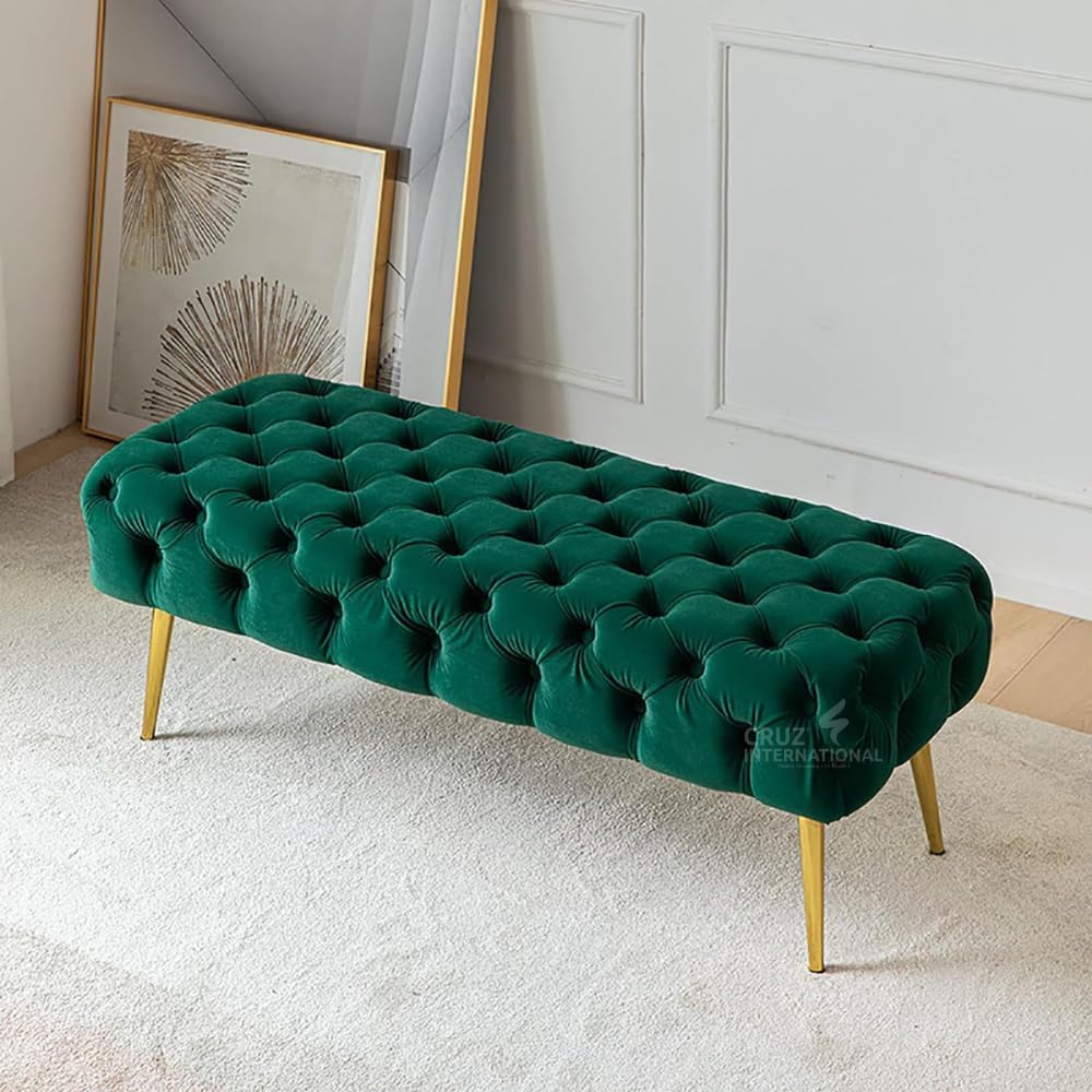 CRUZ INTERNATIONAL - online shopping-be ready ! Modern 2-Seater Upholstered Ottoman Settee Couch Bench Pouffe Footstool - Stool for Living Room, Bedroom, or Office (Green)
