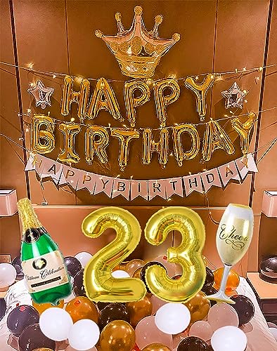 23歳 誕生日 バルーン 風船 バースデー 飾り付け セット数字 バルーン 23 付き 男の子 女の子 大人 ゴールドホワイト 誕生日 パーティー 飾り 誕生日デコレーション セットスターライト灯串付き