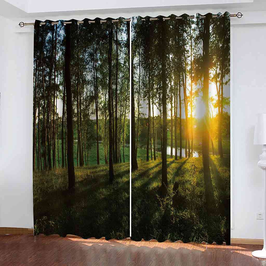 Rideau occultant paysage de forêt avec isolation thermique et phonique pour cuisine et salon