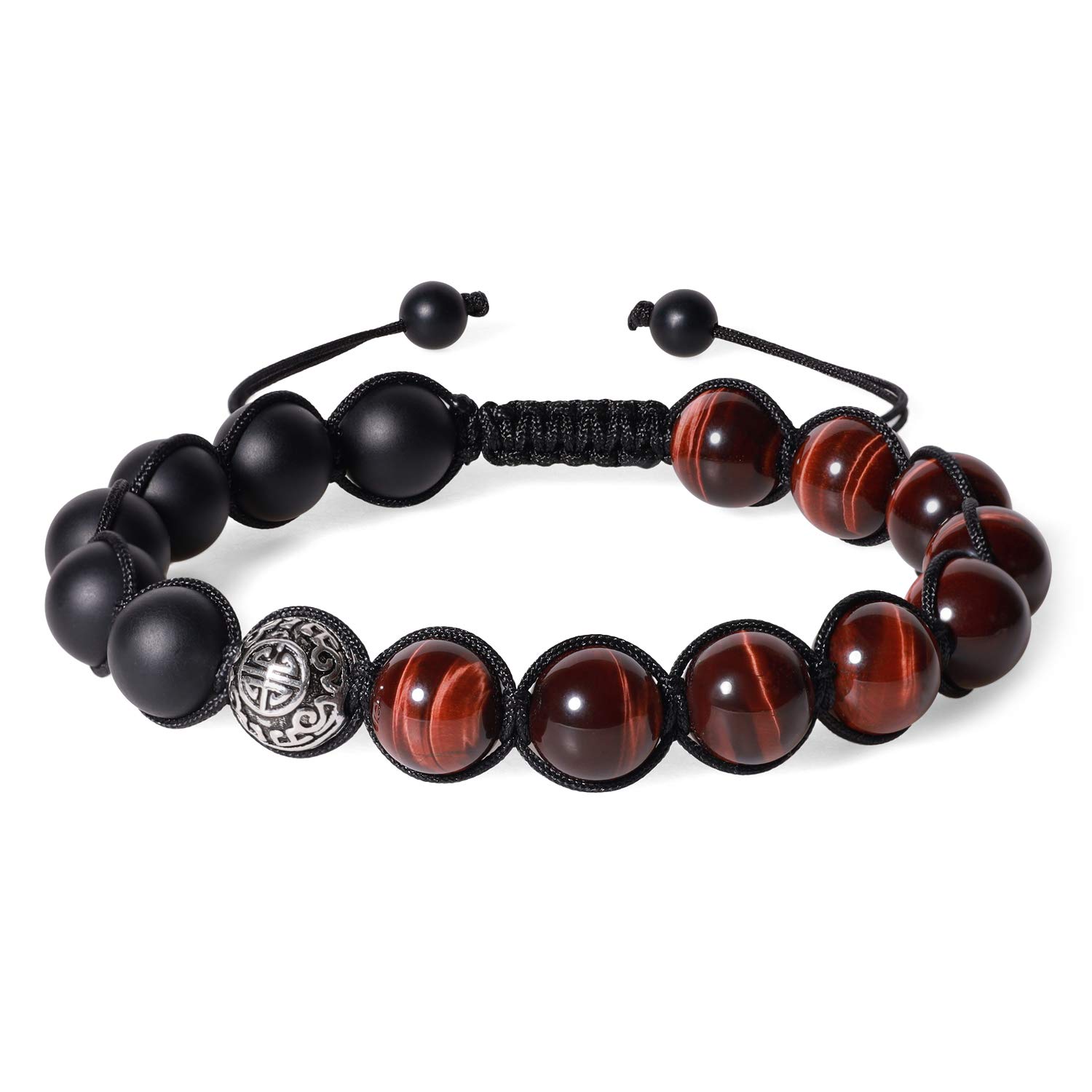 COAIPulsera para Hombre con Amuleto Protector de Shou con Cuentas de Ónix y Piedras Preciosas