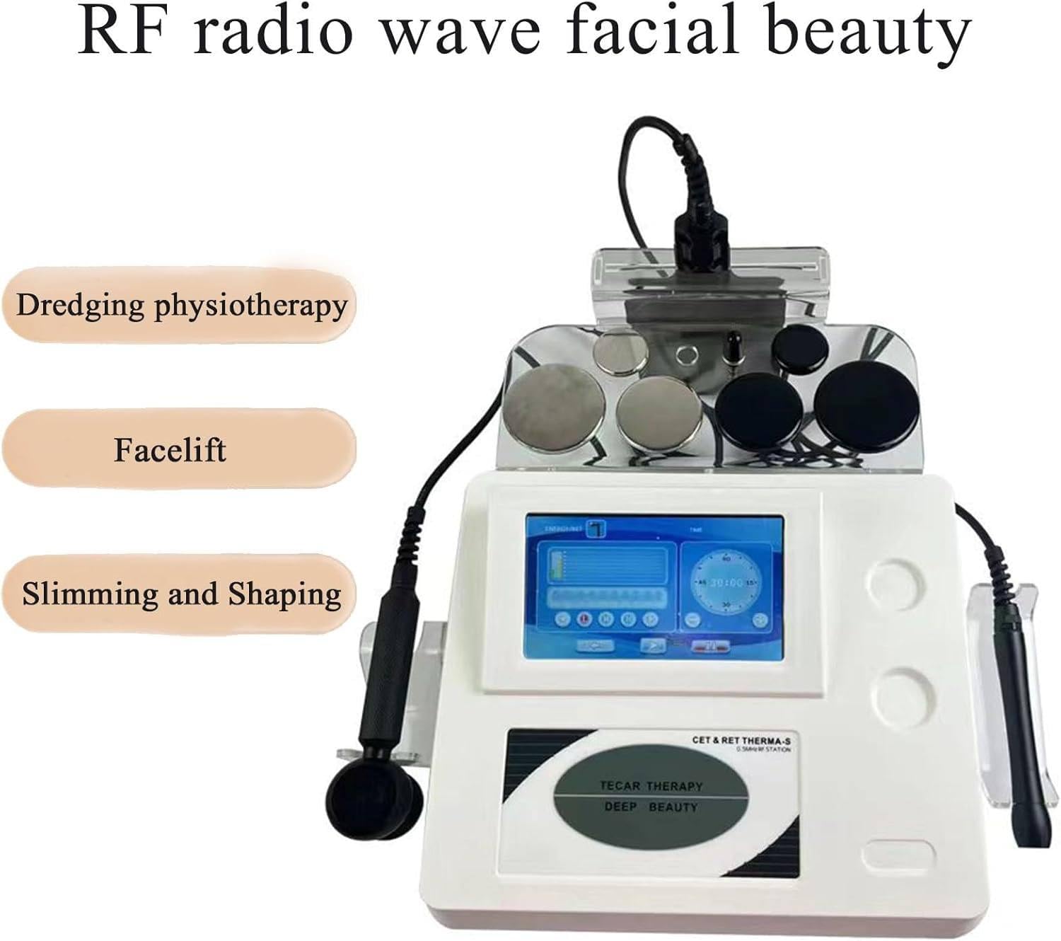 Tecarterapia De 448 Khz, Equipo De SPA para Terapia Corporal con Mango, Sonda Y Placa Negativa, Quemador De Grasa De Alta Frecuencia RF para Pérdida De Peso