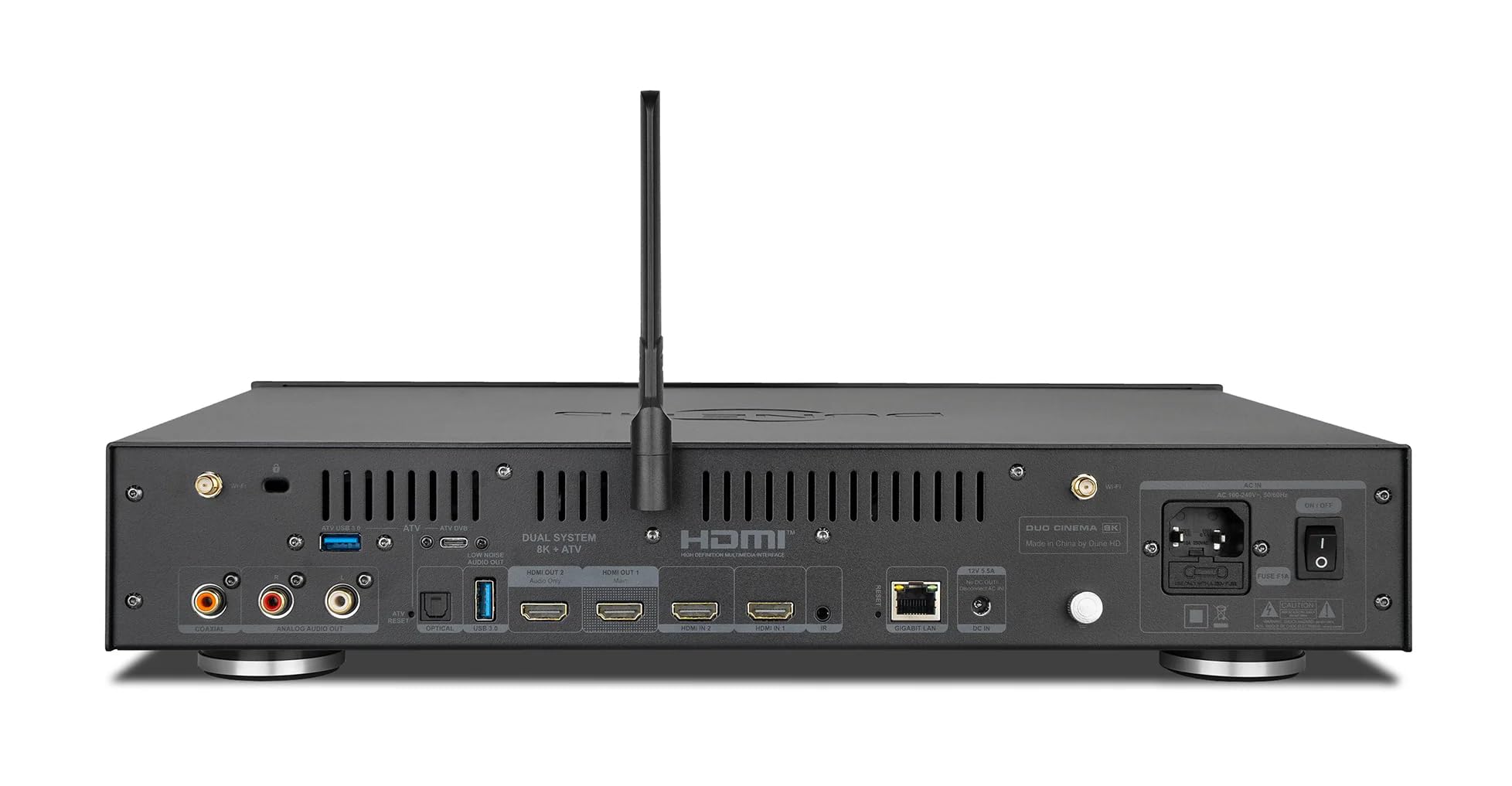 Dune HD Duo Cinema 8K, Lecteur Multimédia Haut de Gamme à Double Système 43cm, Android TV Box, 2 Sorties - entrées HDMI, 2 Racks HDD, commutateur/répartiteur HDMI 8k Professionnel, 12/96