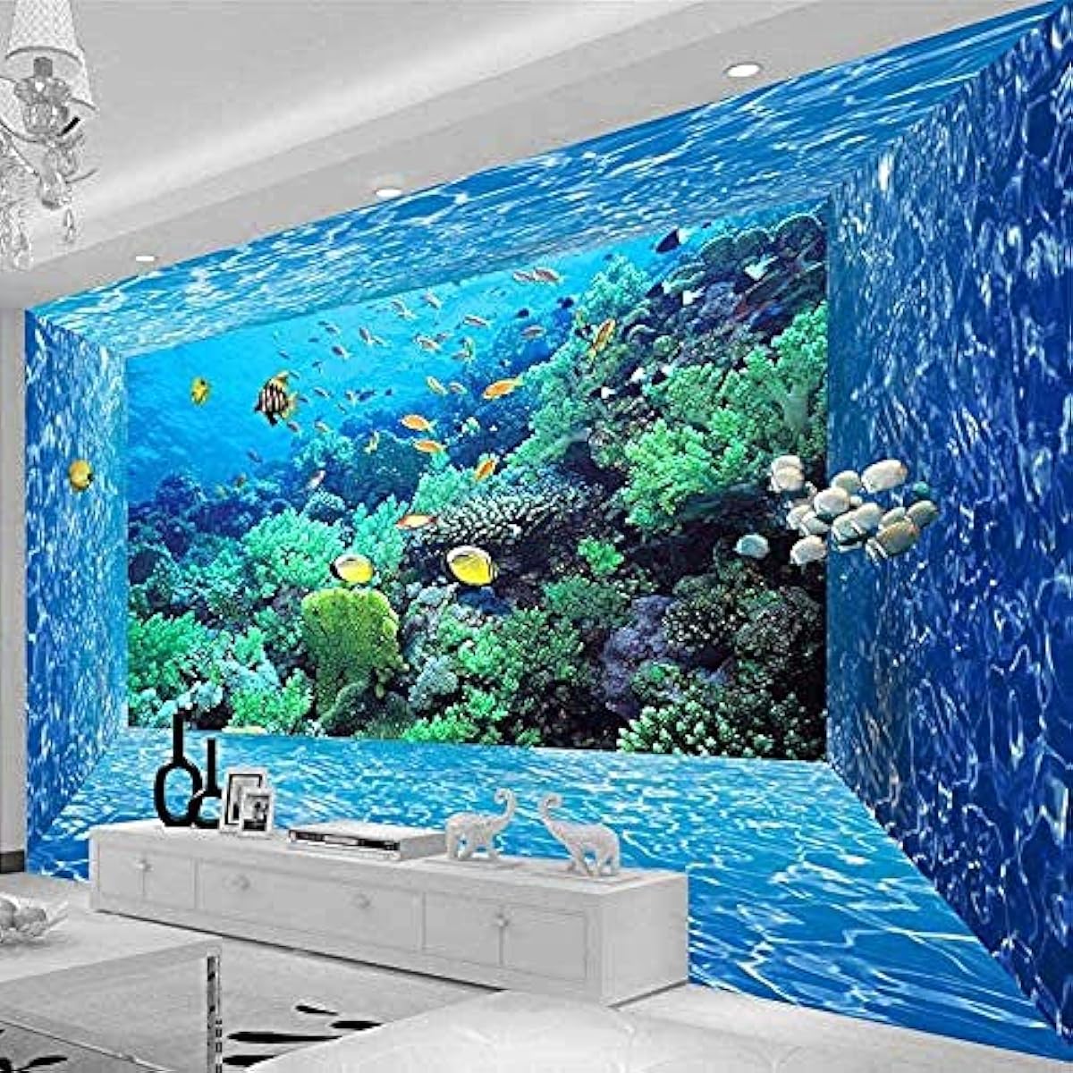 最新版 写真の壁紙3d壁紙効果シルクモダンブルー水族館海の動物アートプリント写真の壁紙大きなポスターリビングルームの壁の装飾壁の装飾 400x280cm 公式 特典付 Www Civilittee Hu Com