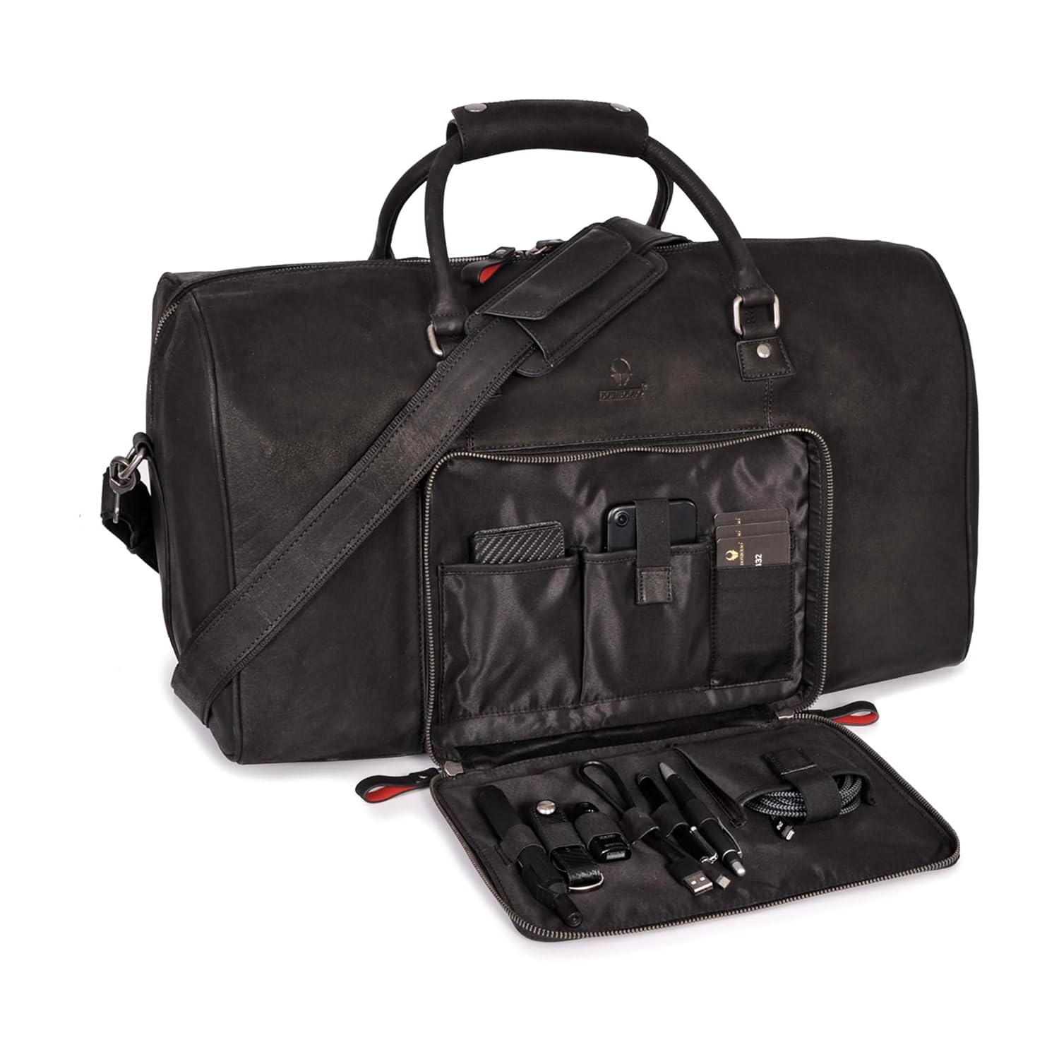 DONBOLSO® Weekender Neapel - Hochwertige Reisetasche Herren groß - Leder Reisetasche Schwarz - Größe L mit 40 Litern, Handgepäck Ledertasche - Klassischer Donbolso Vintage Schwarz