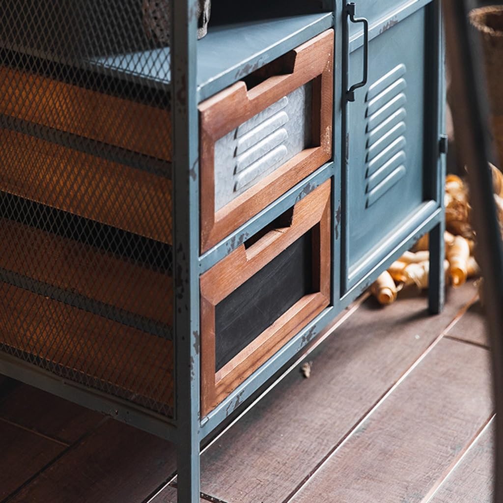 Sideboard Cabinet Retro Old Iron Industrial Style Living Room Bedroom Storage Cabinet Restaurant B&B Hotel Decoration High Cabinet Chest Sideboard Cabinet with Drawers