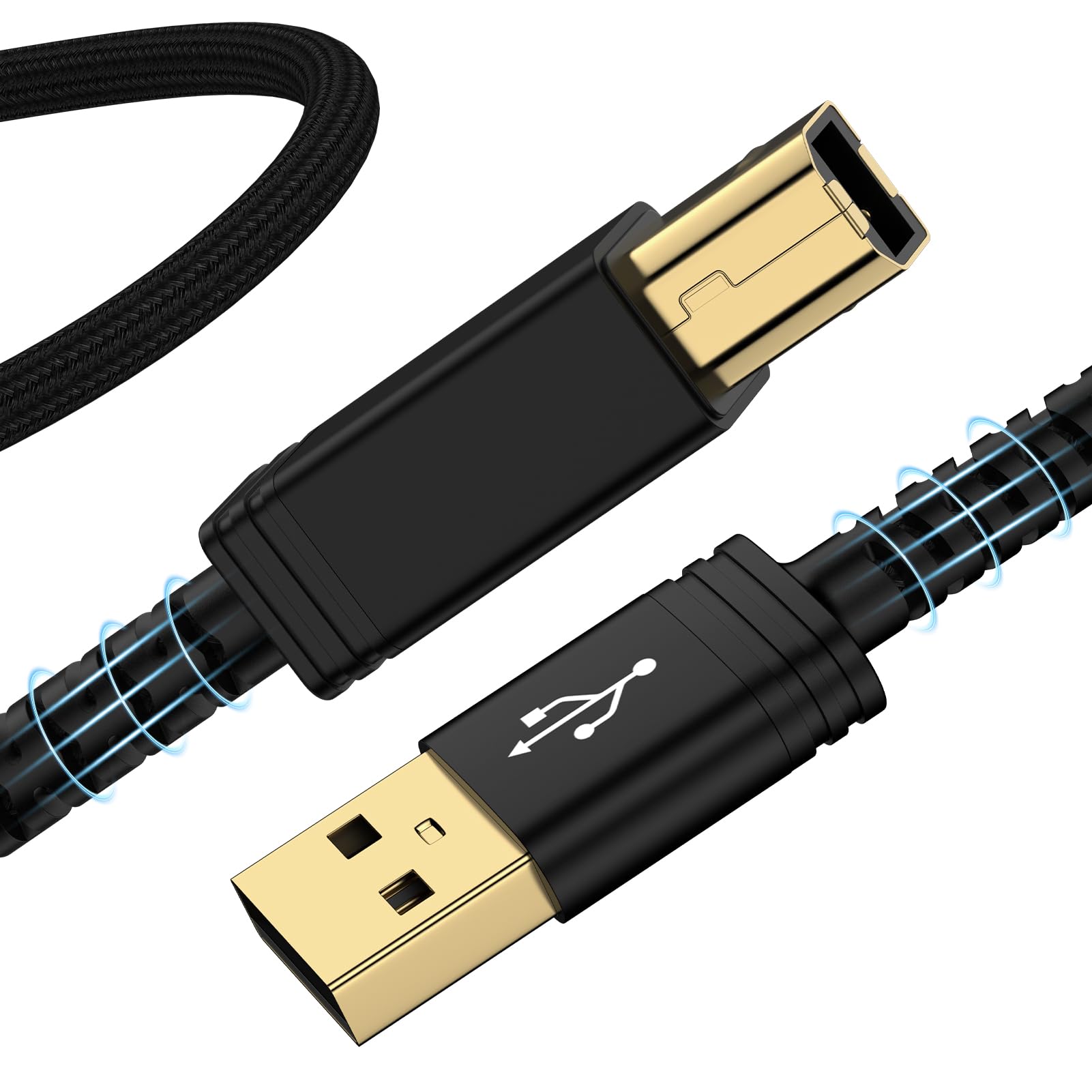 Cavo USB per stampante, 1,8 m, resistente nylon intrecciato da USB A a B, cavo ad alta velocità da computer a stampante per HP, Canon, Brother, Epson, Dell, Samsung, scanner e altro
