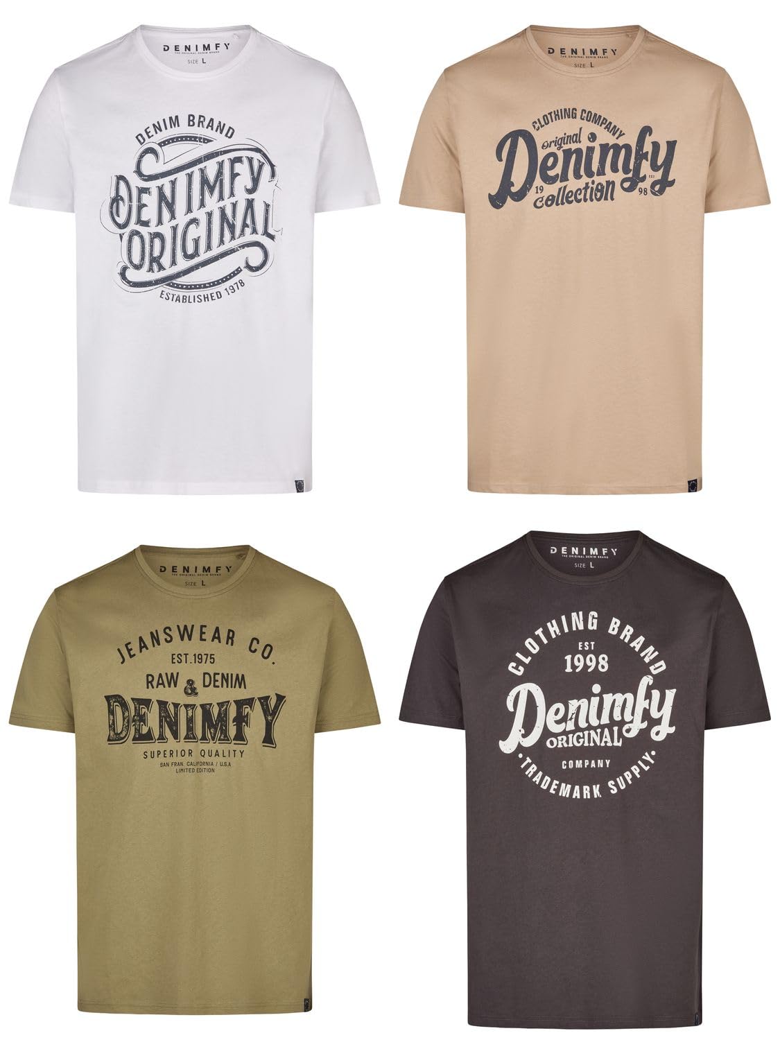DENIMFY Tshirt Herren Baumwolle Regular Fit DFNuri 4er Pack Set Rundhals Kurzarm Sommer Tee Shirt Logoprint Schwarz Weiß Blau Grün Rot Grau S M L XL XXL 3XL 4XL 5XL