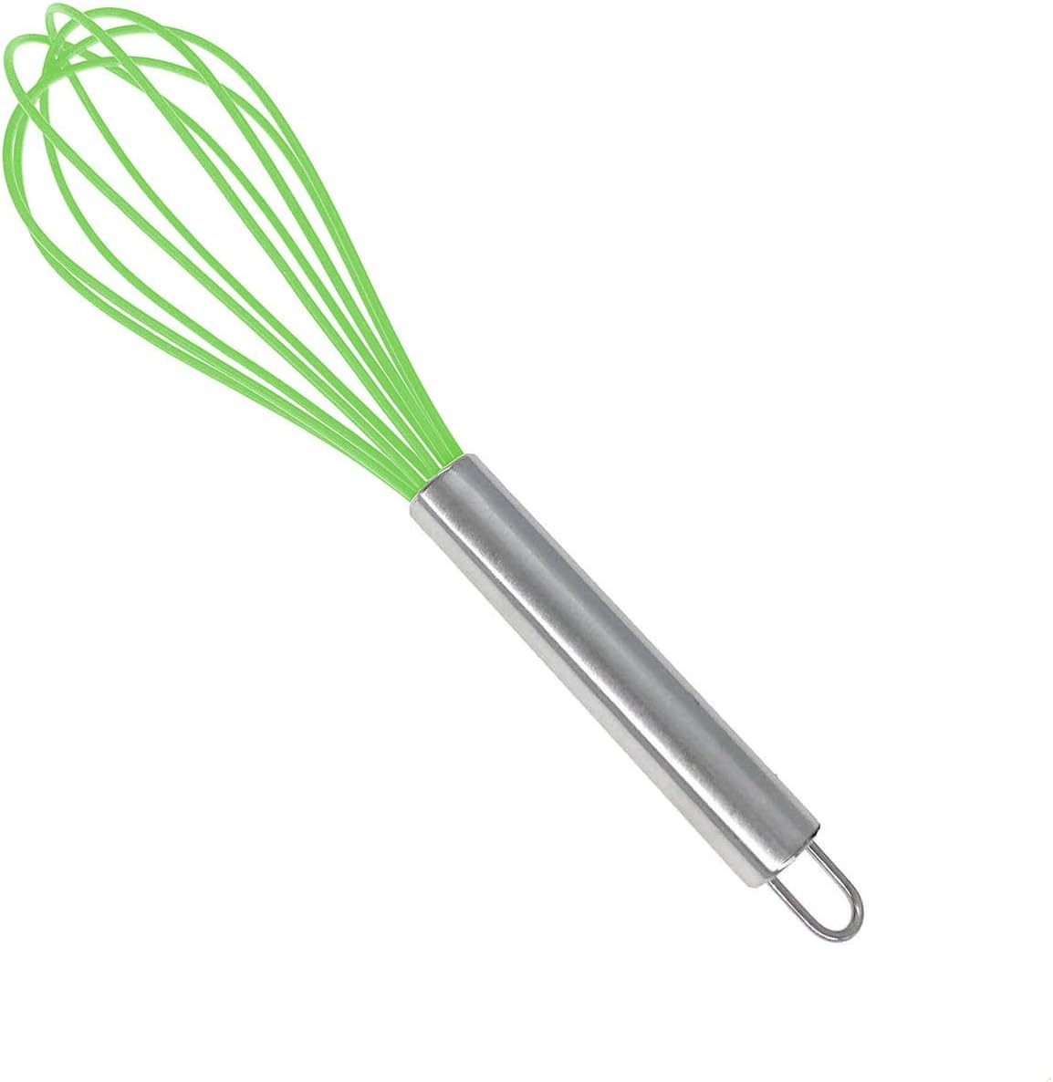 Kitchen Silicone Whisk, KUFUNG Balloon Mini Wire Whisk, Stainless Steel & Silicone Non-Stick Coating Hand Egg Mixer, for Blending Whisking Beating Stirring Cooking Baking (Green, 10 inch)