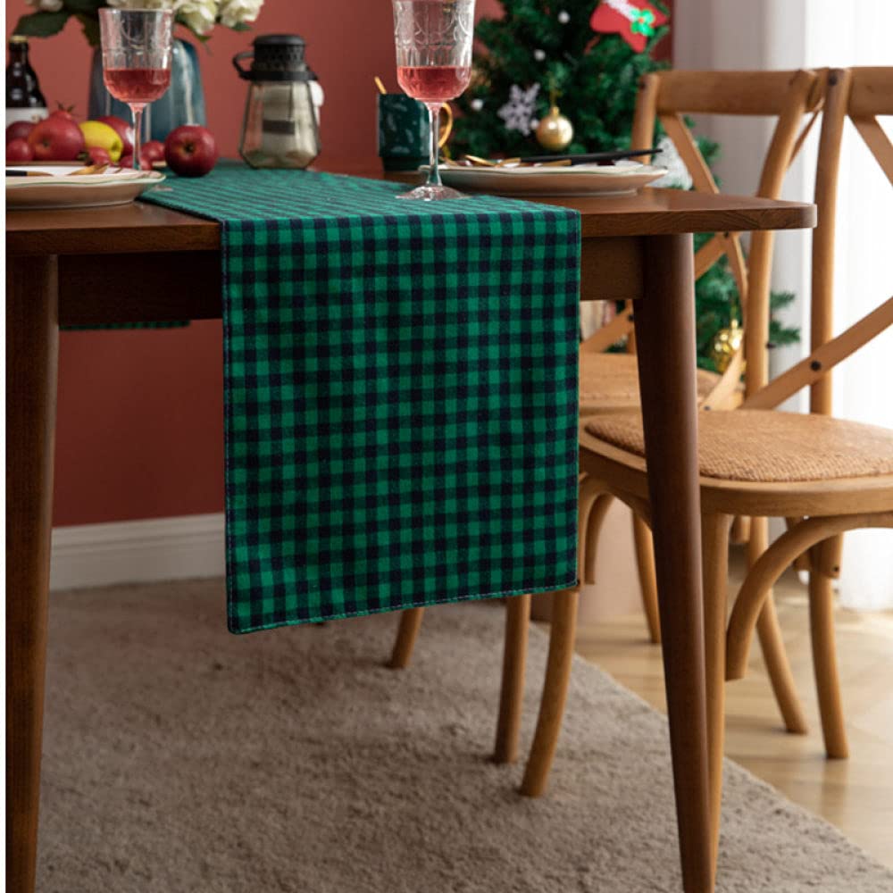 Camino Mesa,Camino De Mesa De Arpillera Caminos De Mesa Navideños Mesa Clásica A Cuadros Verde Negro para Sala De Estar Mesa De Comedor De Navidad Fiesta Decoración Navideña, 30X140Cm
