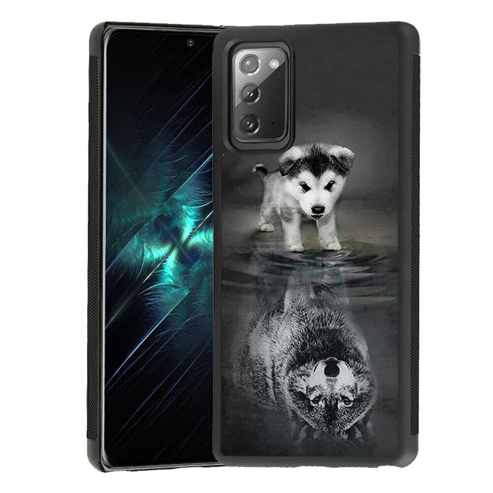 JINXIUSS Phone Case for Samsung Galaxy Note 20 5G with Cute Dog Reflective Wolf, Black Slim Rubber Frame Full Body Protection Cover Case for Samsung Galaxy Note 20 5G, Drop Protection