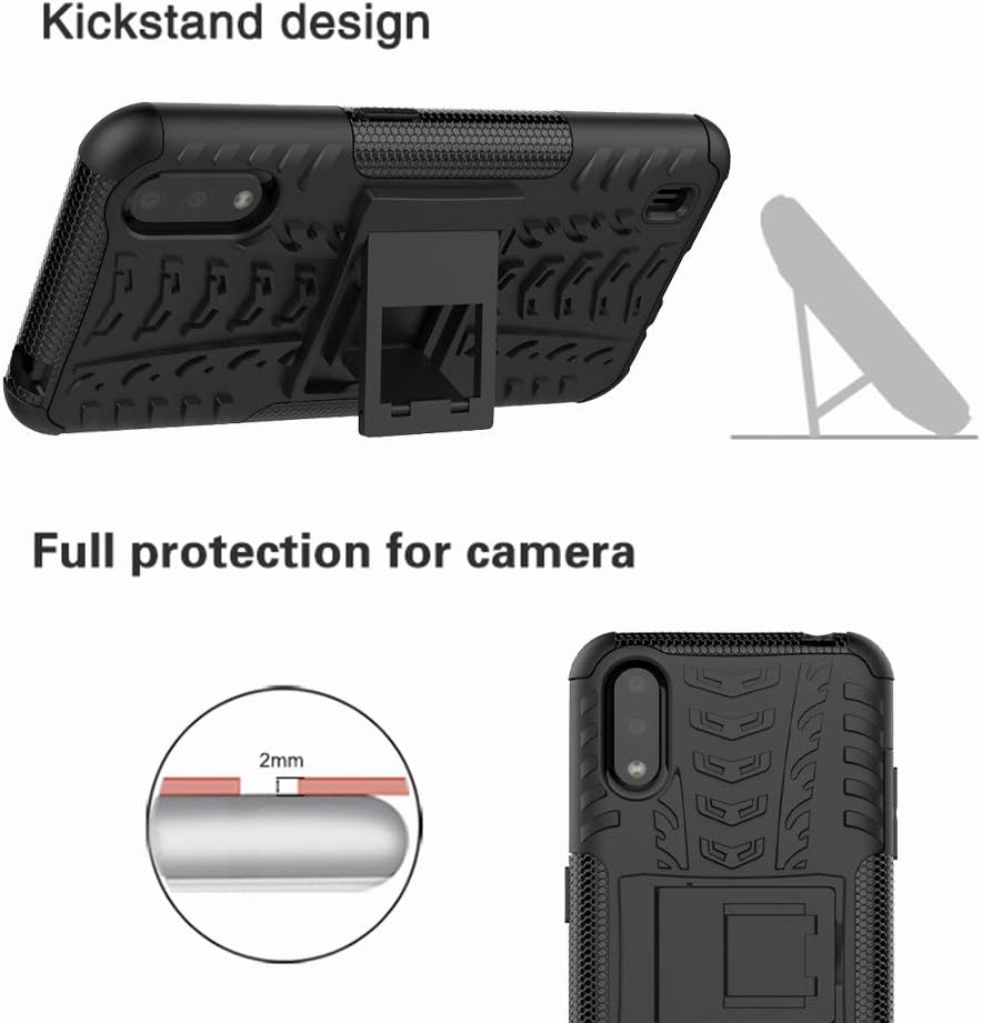 for Samsung Galaxy A01 Phone Case, Galaxy A01 Phone Case with Screen Protector, Shockproof Silicone Protective with Kickstand Hard Phone Cover for Samsung Galaxy A01 (Black)