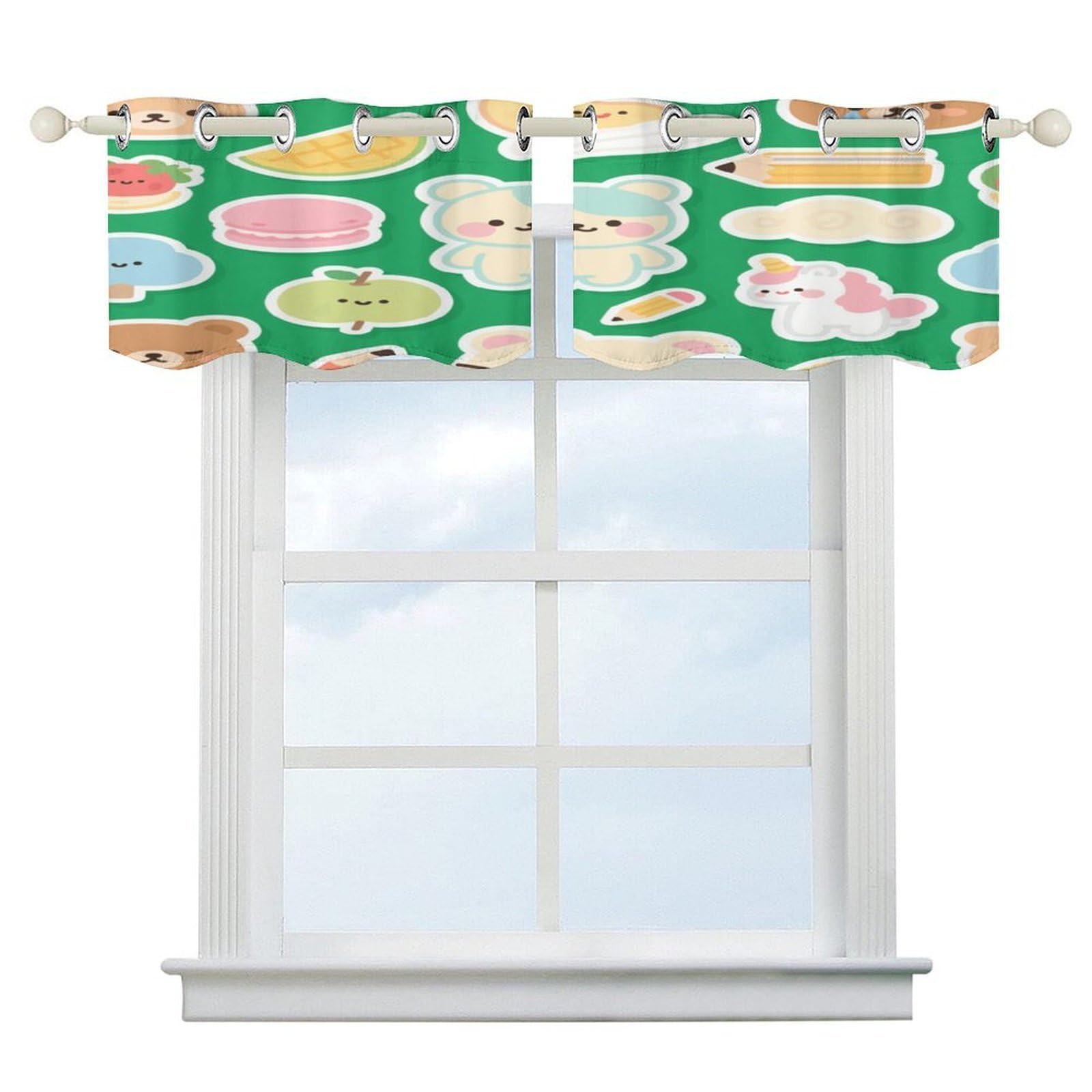 Fekiloot Style Green Fruit Bear Short Curtains Valance Curtain