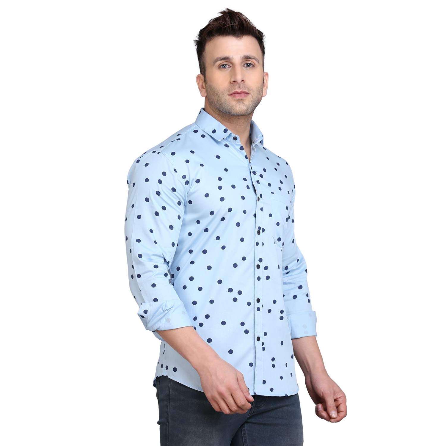 Hanumntra Men's Cottonblend Polka Dot Print Shirt