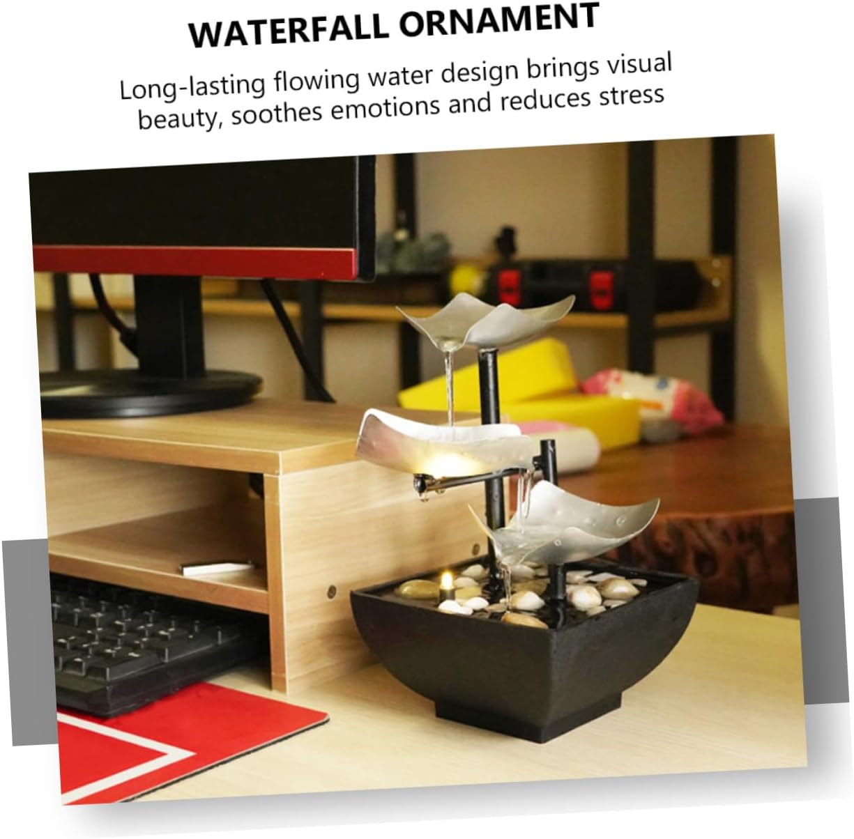 Ciieeo Metal Desktop Waterfall Ornament Tabletop Fountain for Office Zen Decor