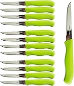 Paring and Garnishing Knife, 12-Piece Set, Knives with Straight Edge 3 Inch Blade, Stainless Steel, Spear Point, Fruit and Vegetable Cutting and Peeling, Green