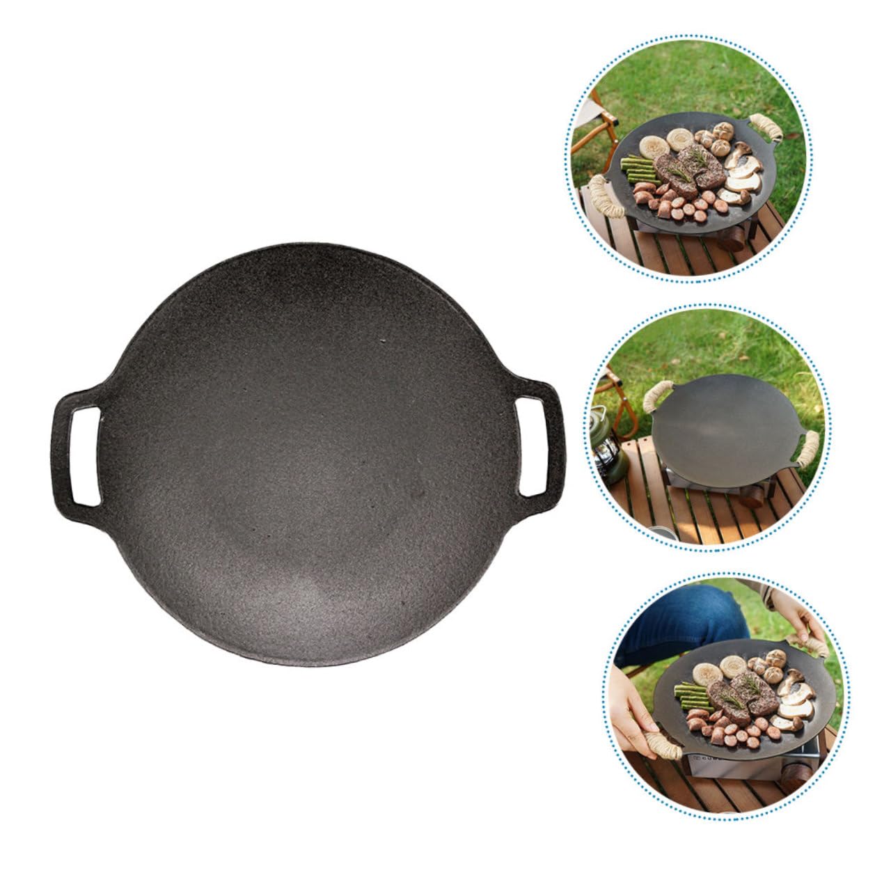 UKCOCO Plancha de Hierro Fundido para Barbacoa al Aire Antiadherente Resistente Asas Protectoras para Cocinar Carne y Verduras Camping y Parrillas de Gas