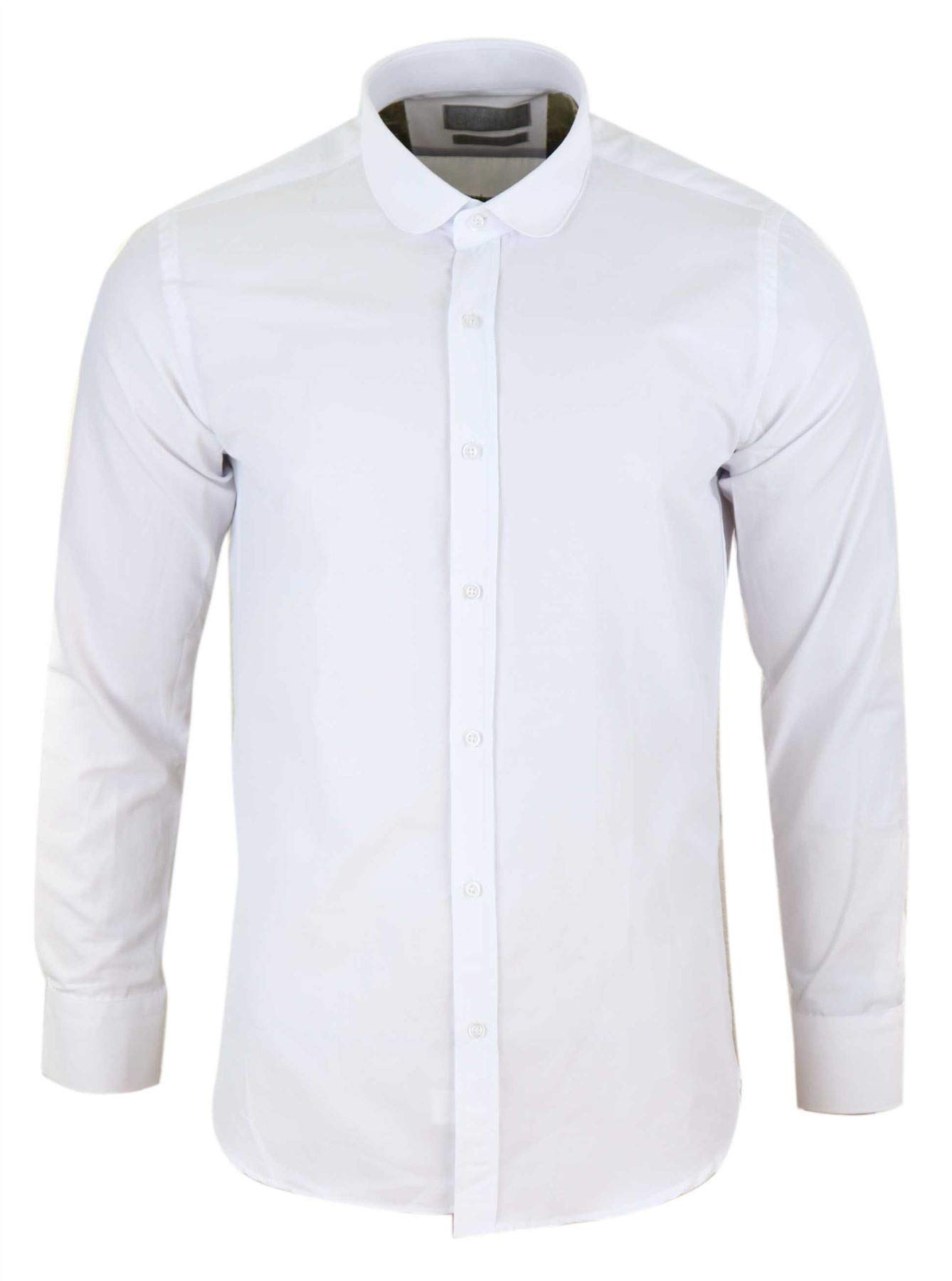 TruClothing Mens White Nehru Club Removable Collar Button Shirt Slim Regular Fit - Club Collar Regular XL
