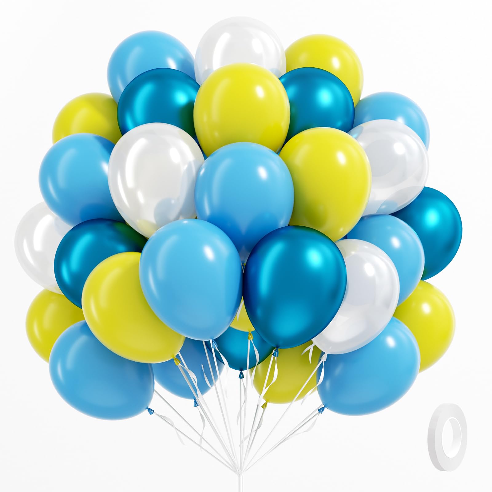 61pcs Blue and Yellow Balloons, 12 Inch Clear Yellow Blue Balloons for Cartoon Theme Baby Shower Engagement Wedding Birthday Party Decorations