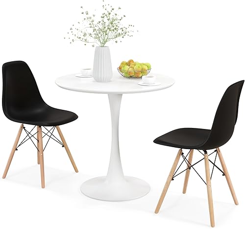 Giantex Juego de mesa de comedor de 3 piezas para 2, juego de mesa de comedor de cocina compacto con mesa redonda de 32 pulgadas y sillas DSW, juego